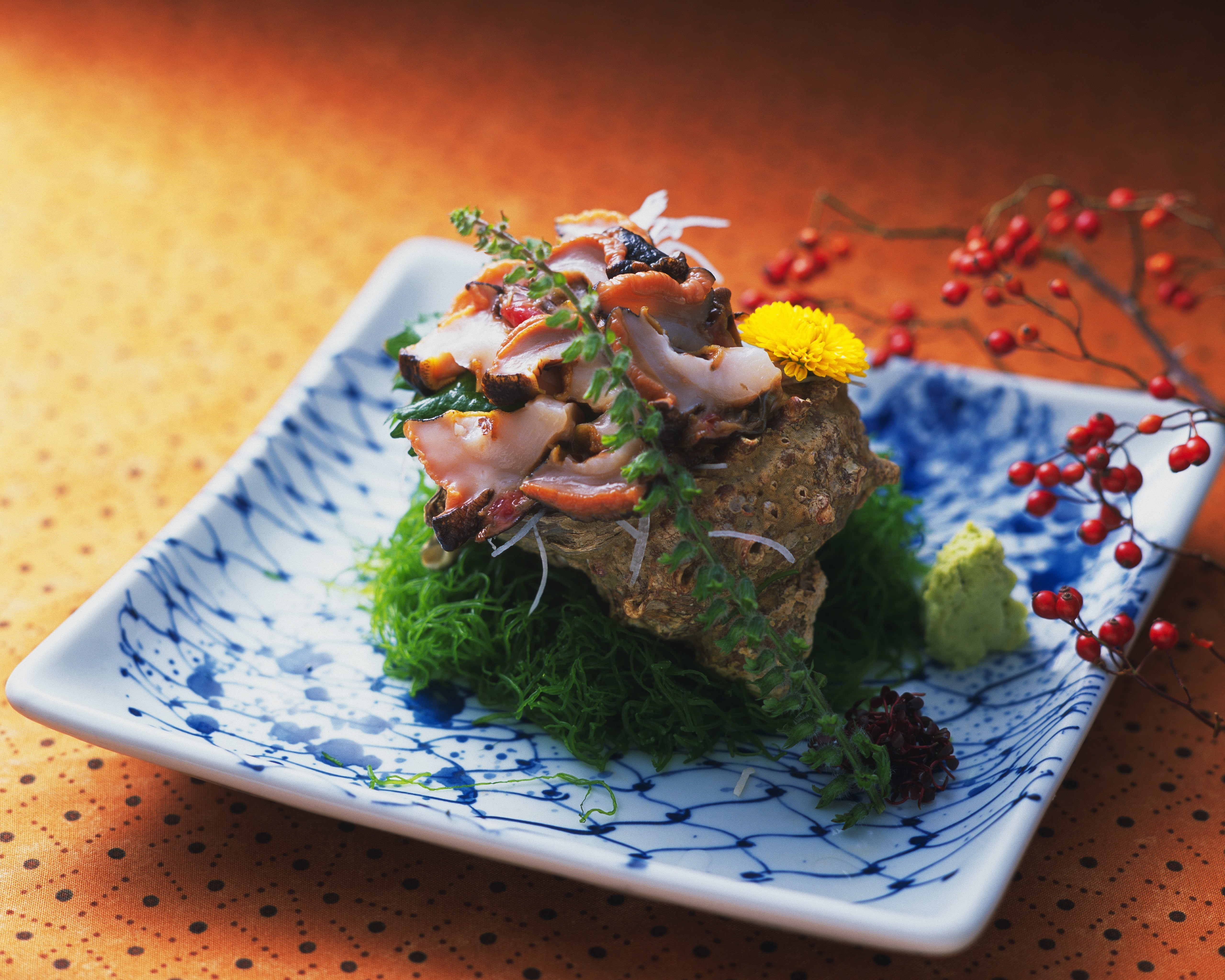 Seafood salad on a decorative plate HD Wallpaper