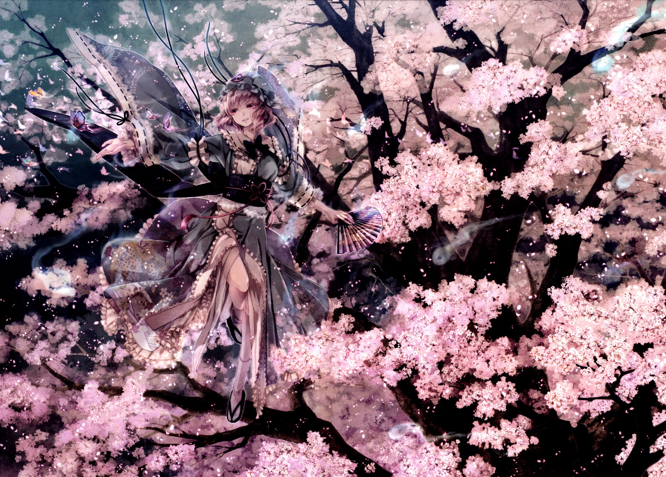 Touhou Project character in Sakura trees HD Wallpaper