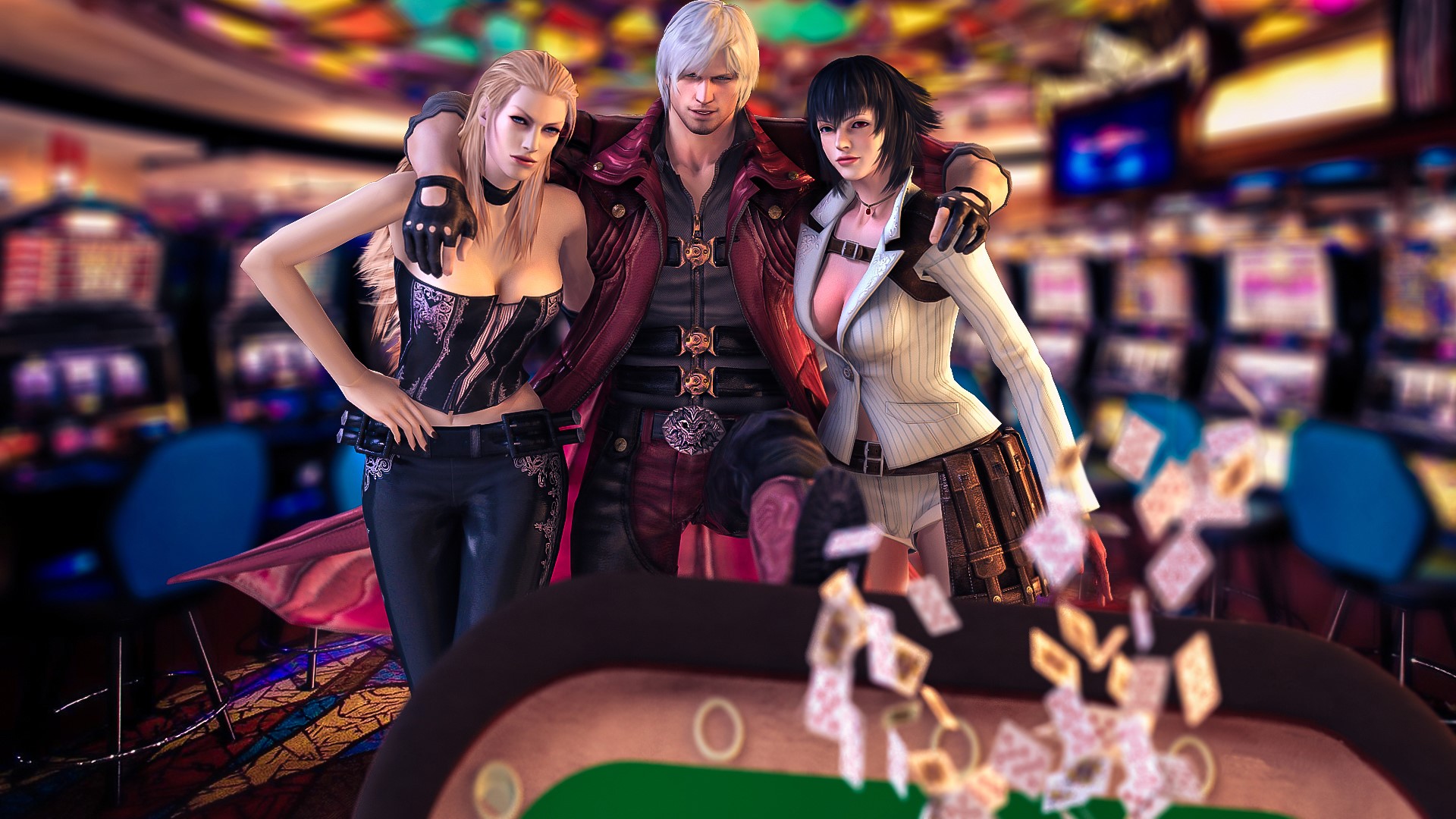 Dante with two women in a casino HD Wallpaper