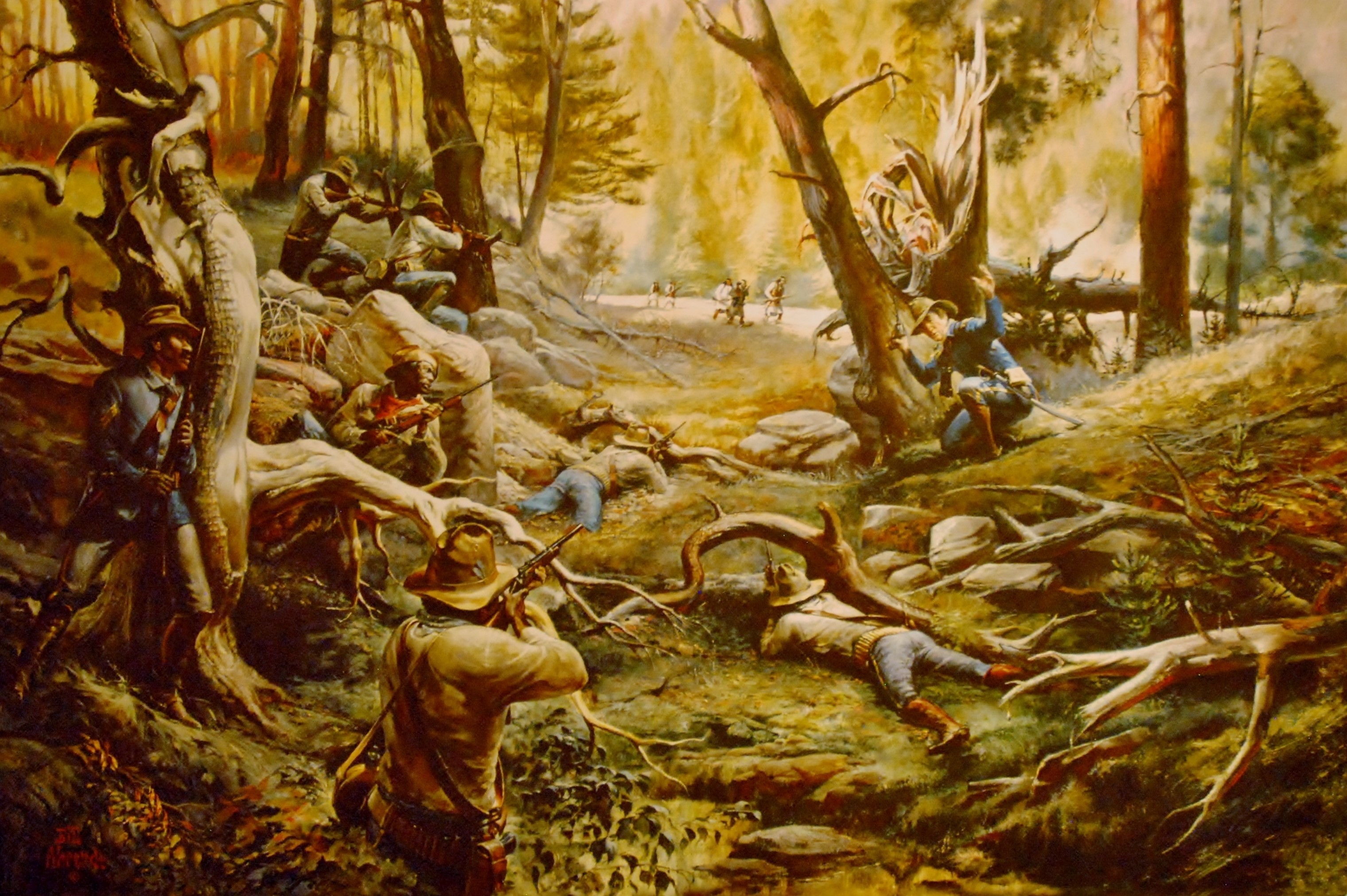 Battle in a Forest Clearing HD Wallpaper