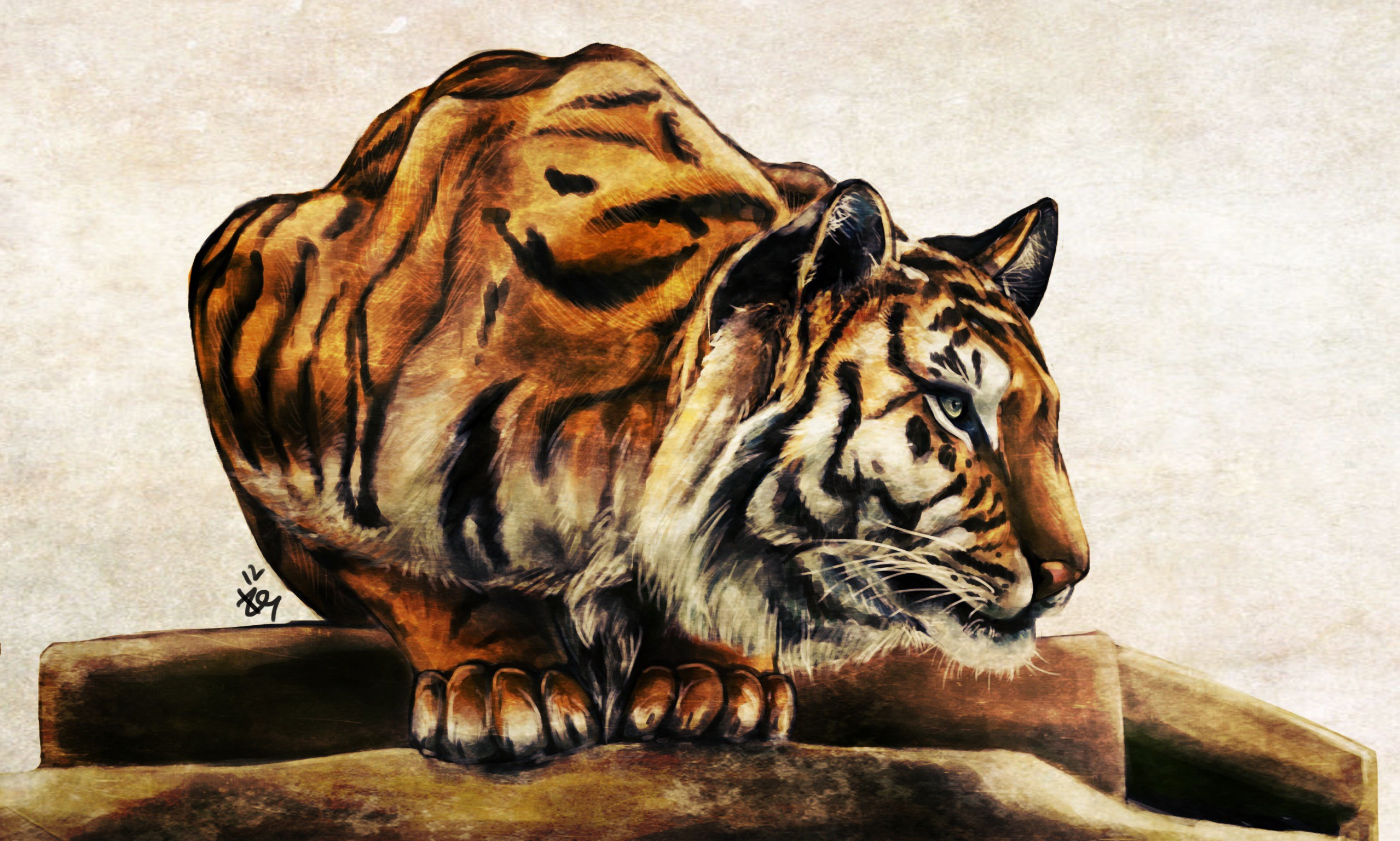 Painting of a Tiger on a Rock HD Wallpaper