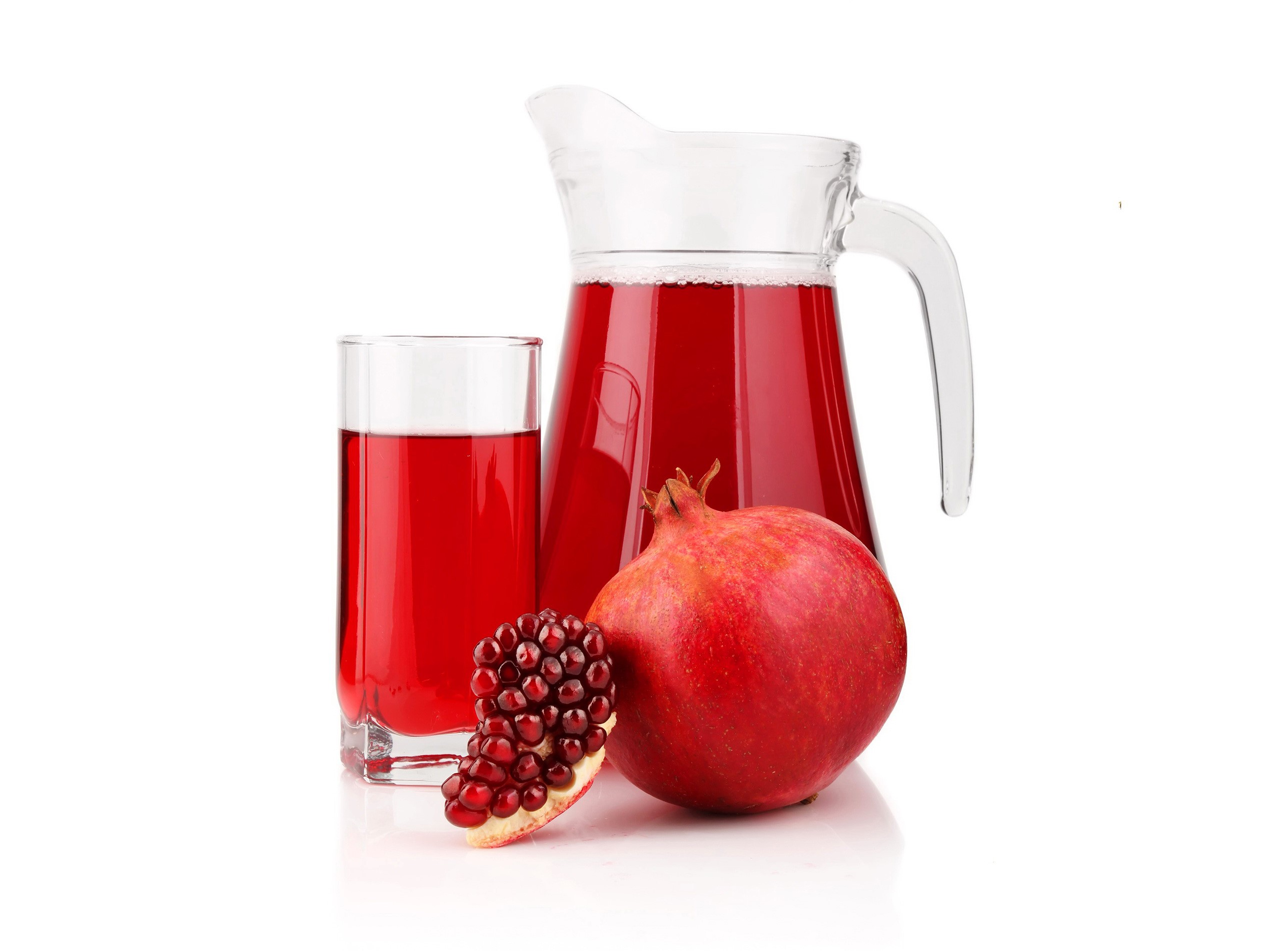 Pomegranate juice in a pitcher and glass with fruit HD Wallpaper