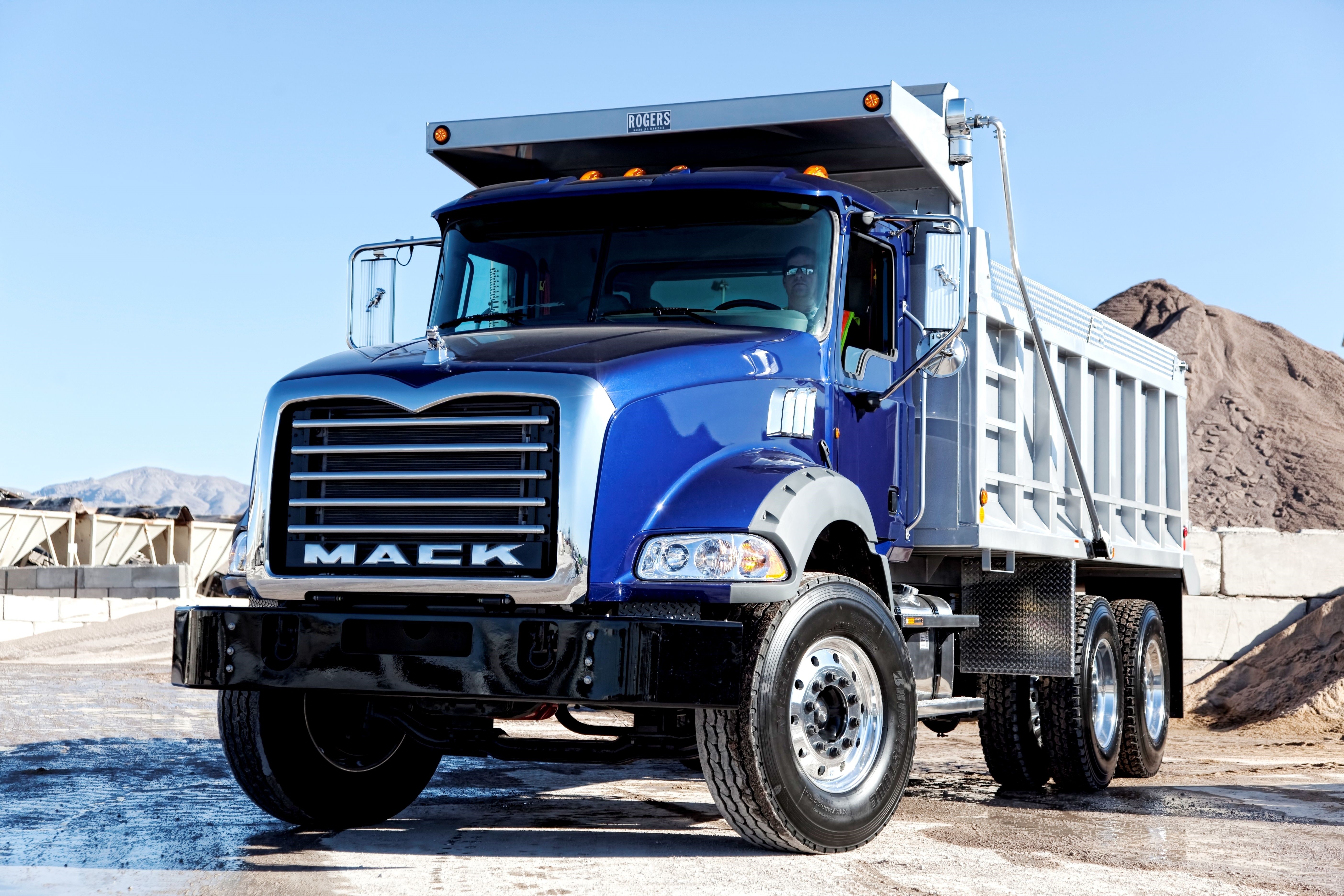 Blue Mack Dump Truck HD Wallpaper