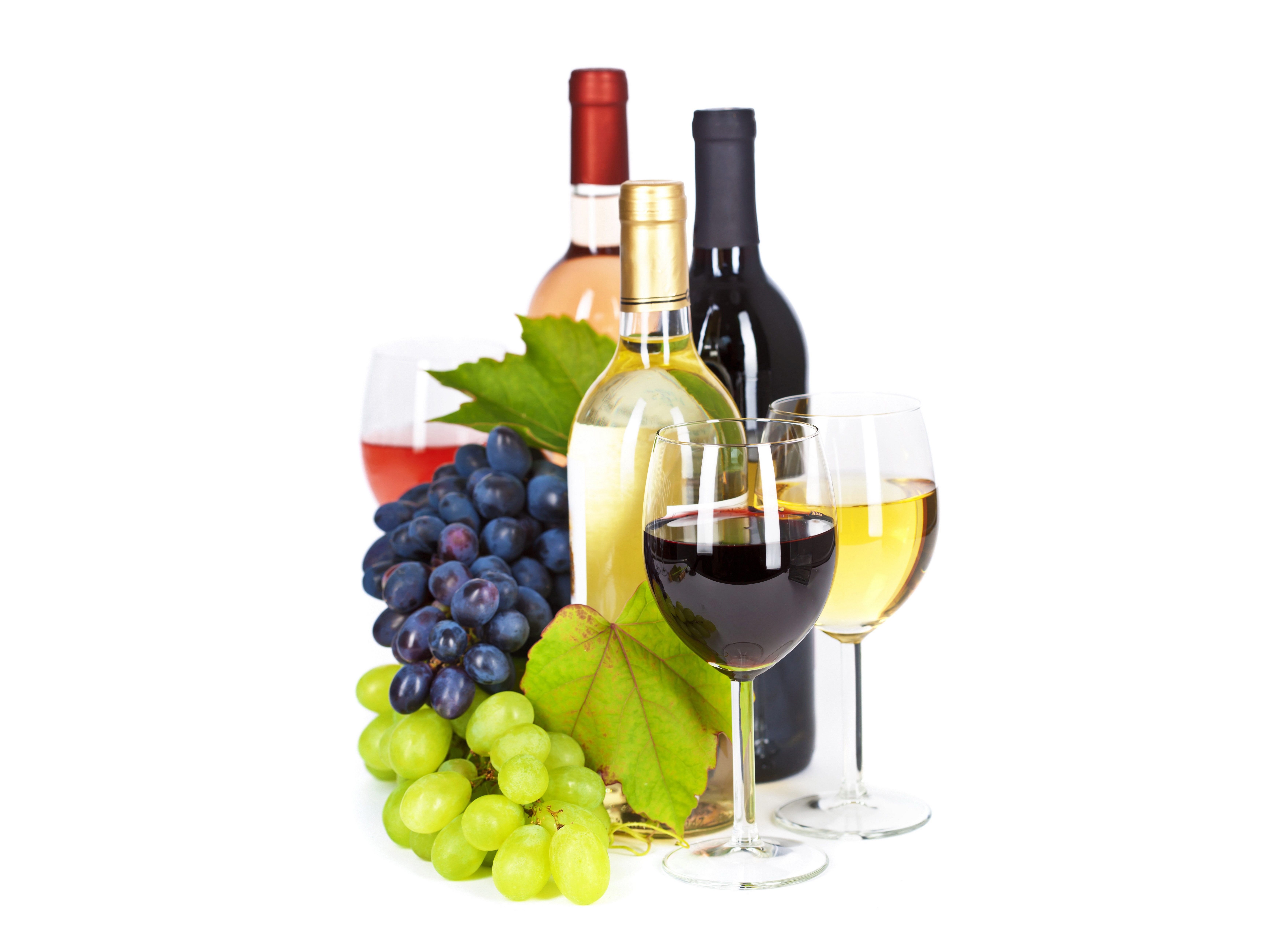 Wine bottles, grapes, and glasses HD Wallpaper