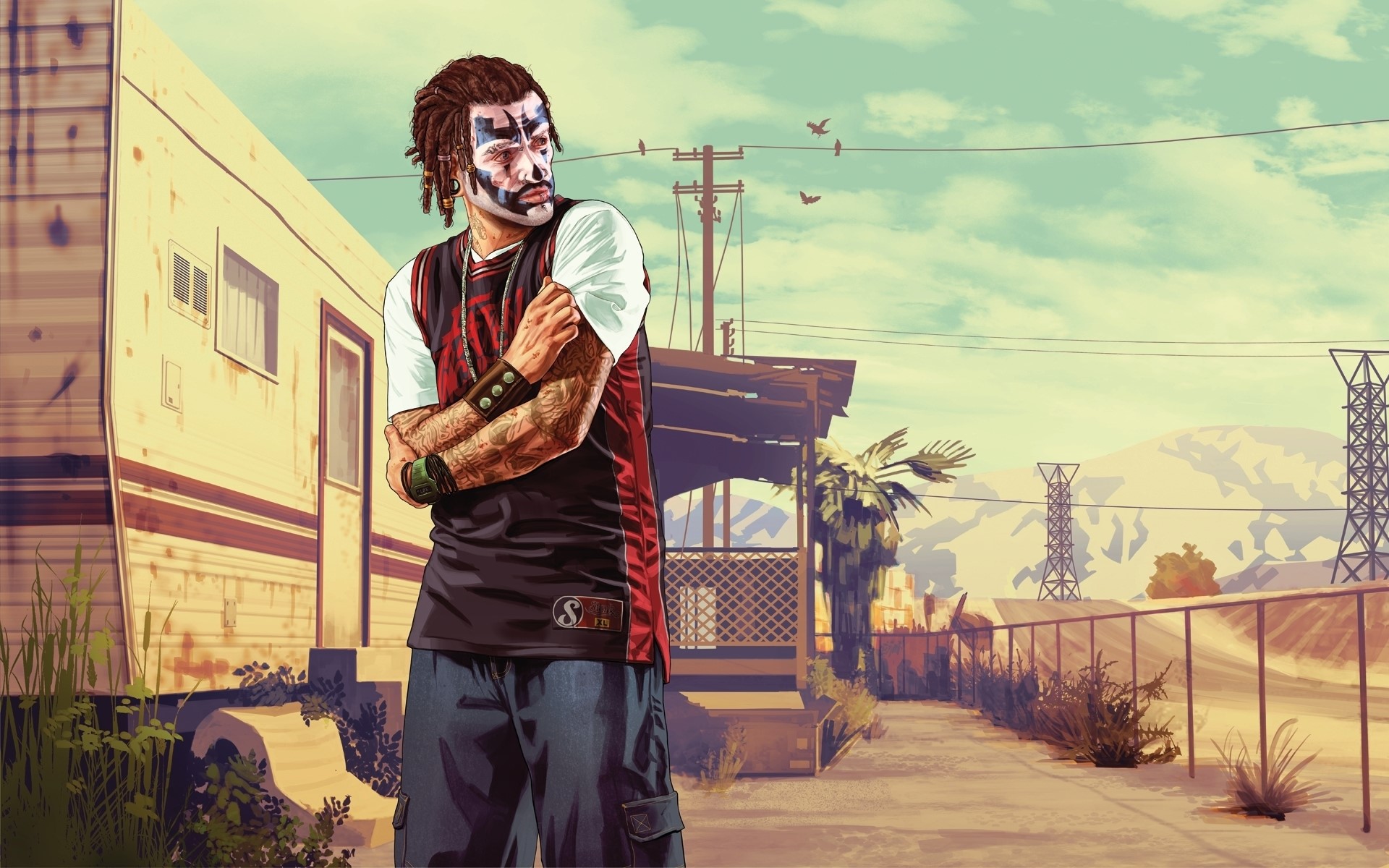 Character with face paint from Grand Theft Auto V HD Wallpaper