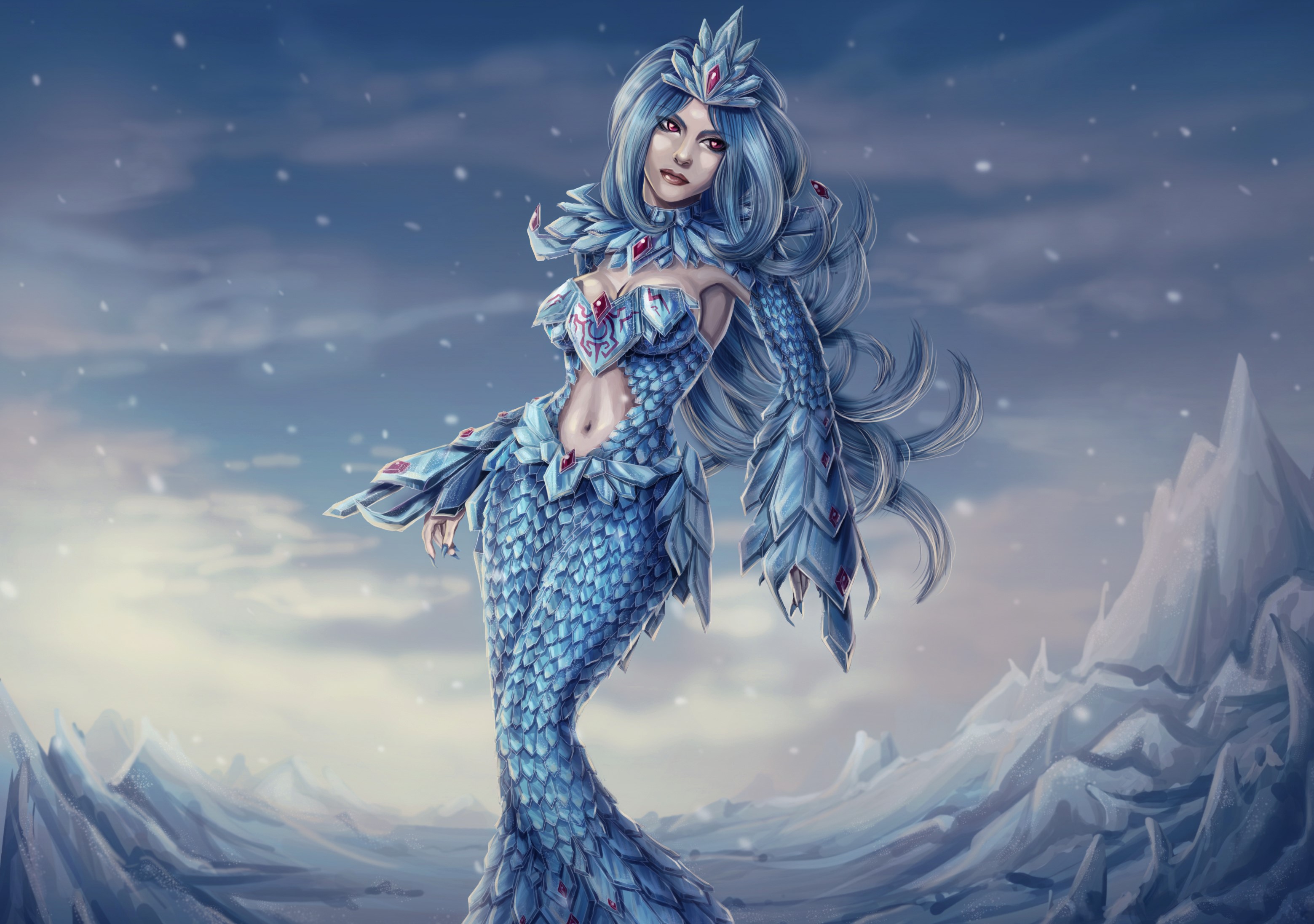 Lissandra from League of Legends in a snowy landscape HD Wallpaper