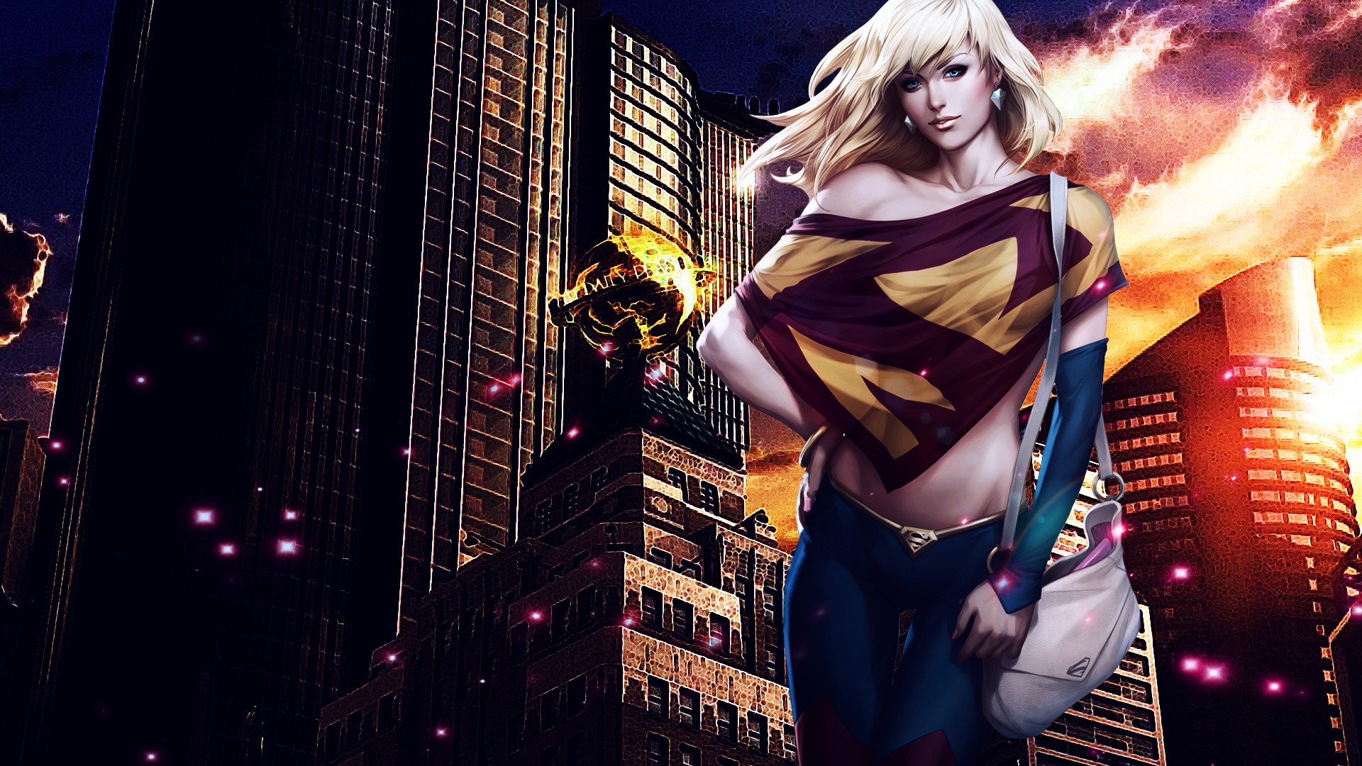 Supergirl from DC Comics in a city at night HD Wallpaper