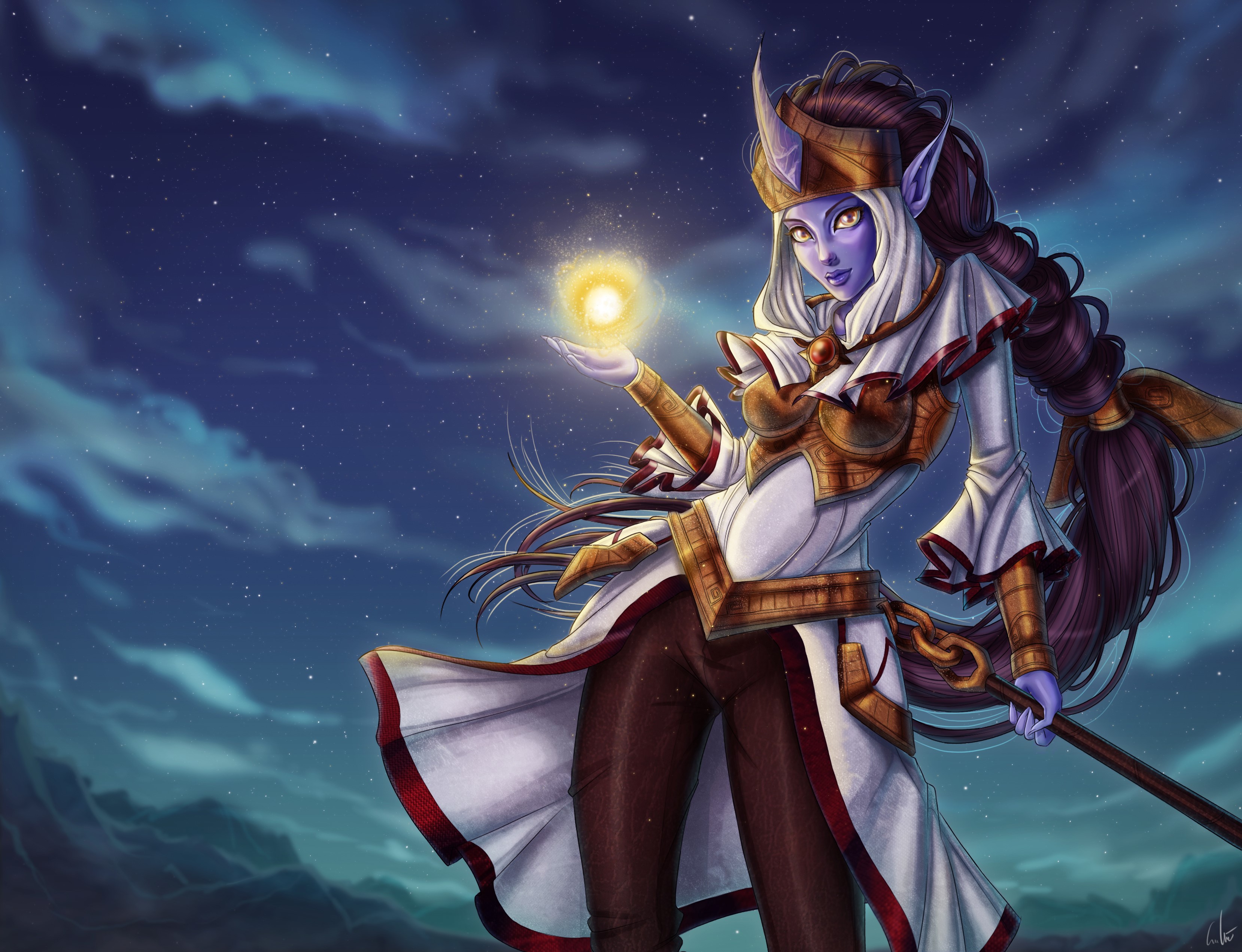 Soraka from League of Legends holding a magic orb HD Wallpaper