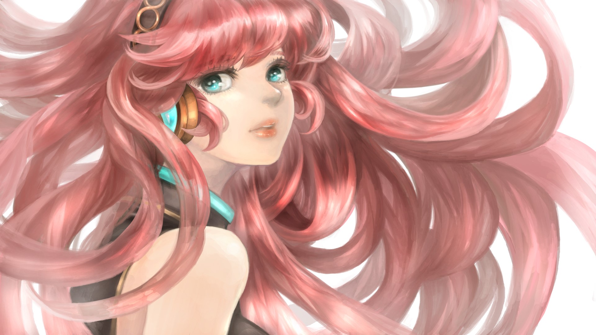 Luka Megurine with pink hair and headphones HD Wallpaper