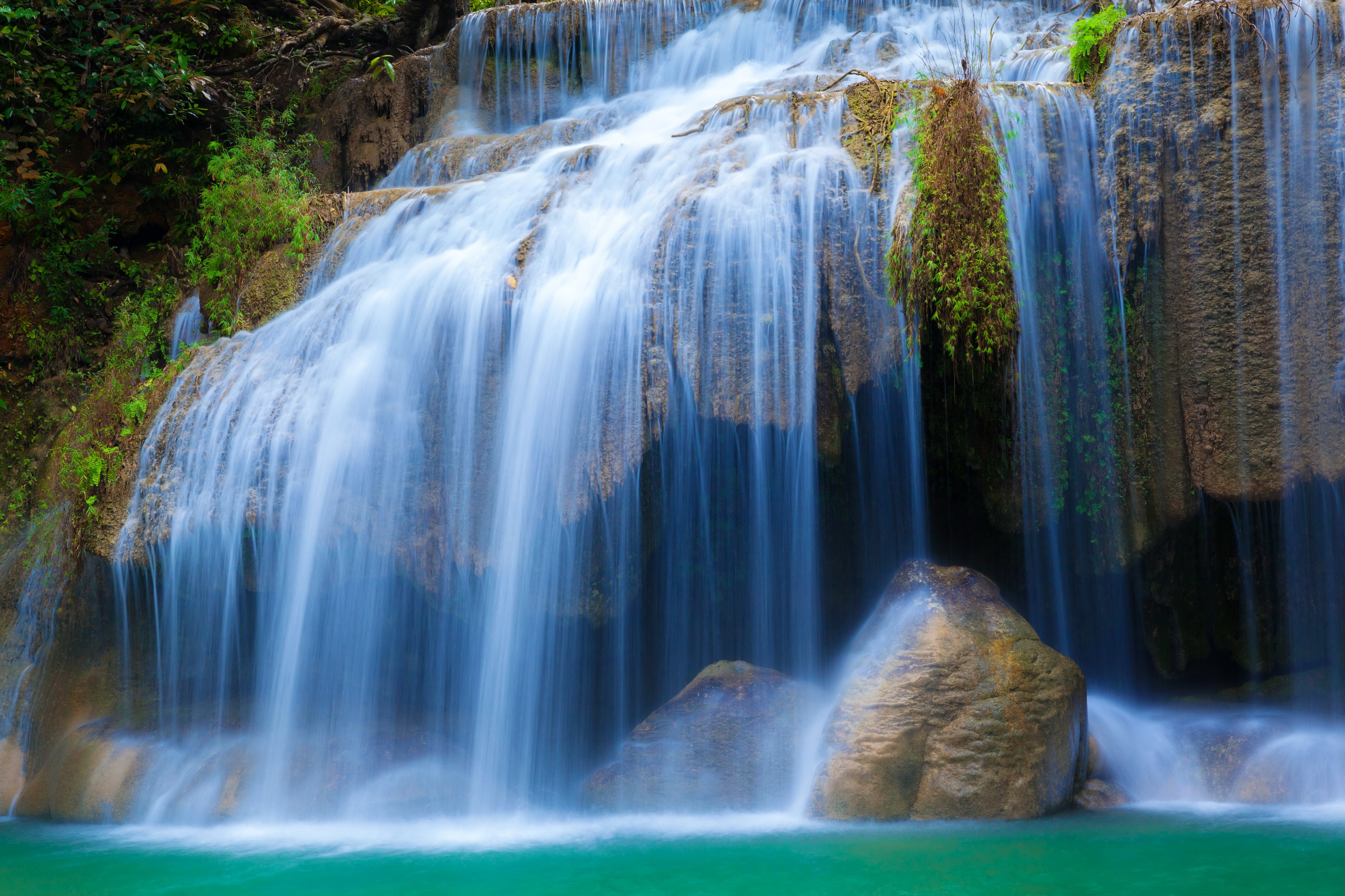 4K Waterfall with Rocks and Water HD Wallpaper