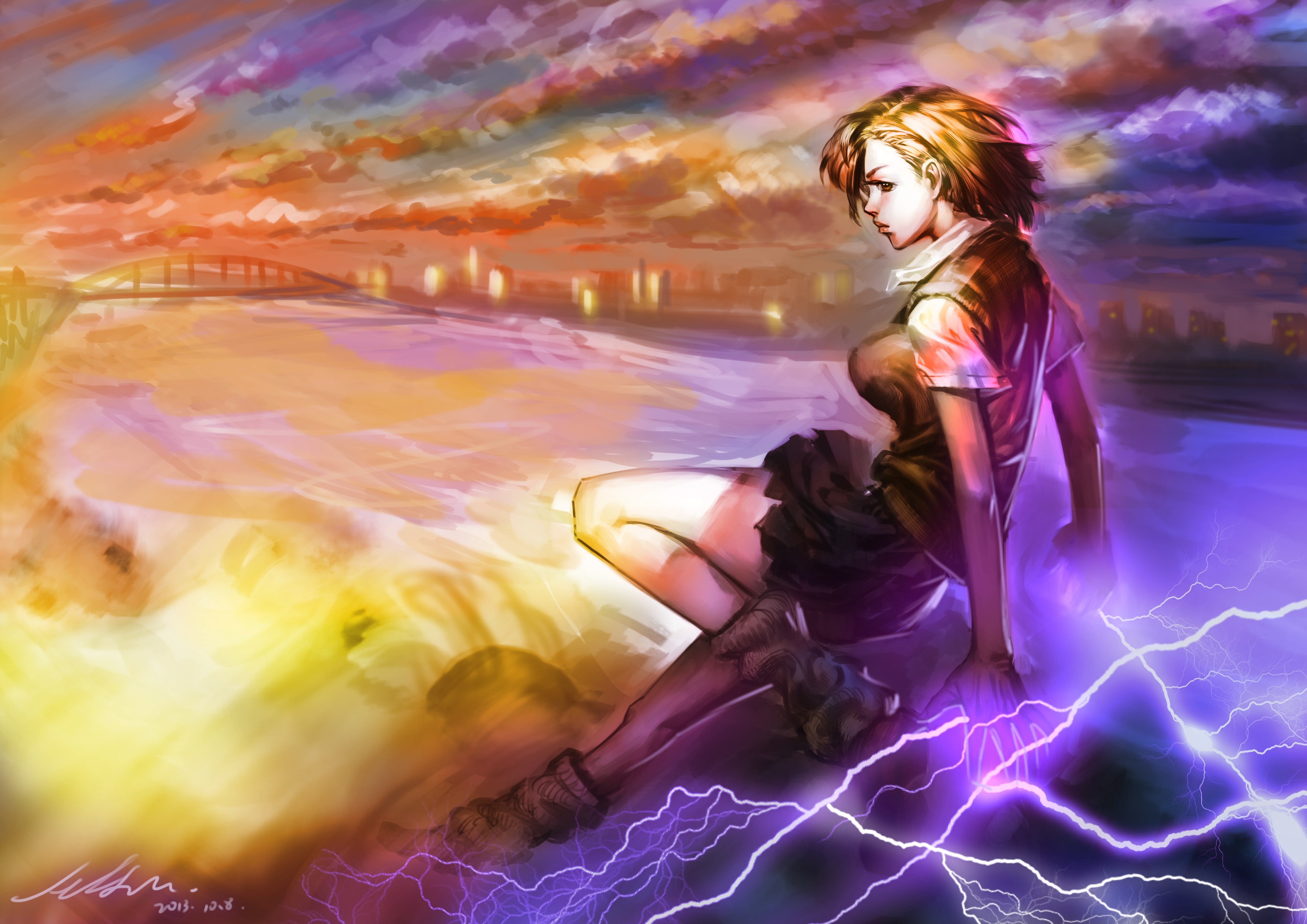 Misaka Mikoto with lightning HD Wallpaper