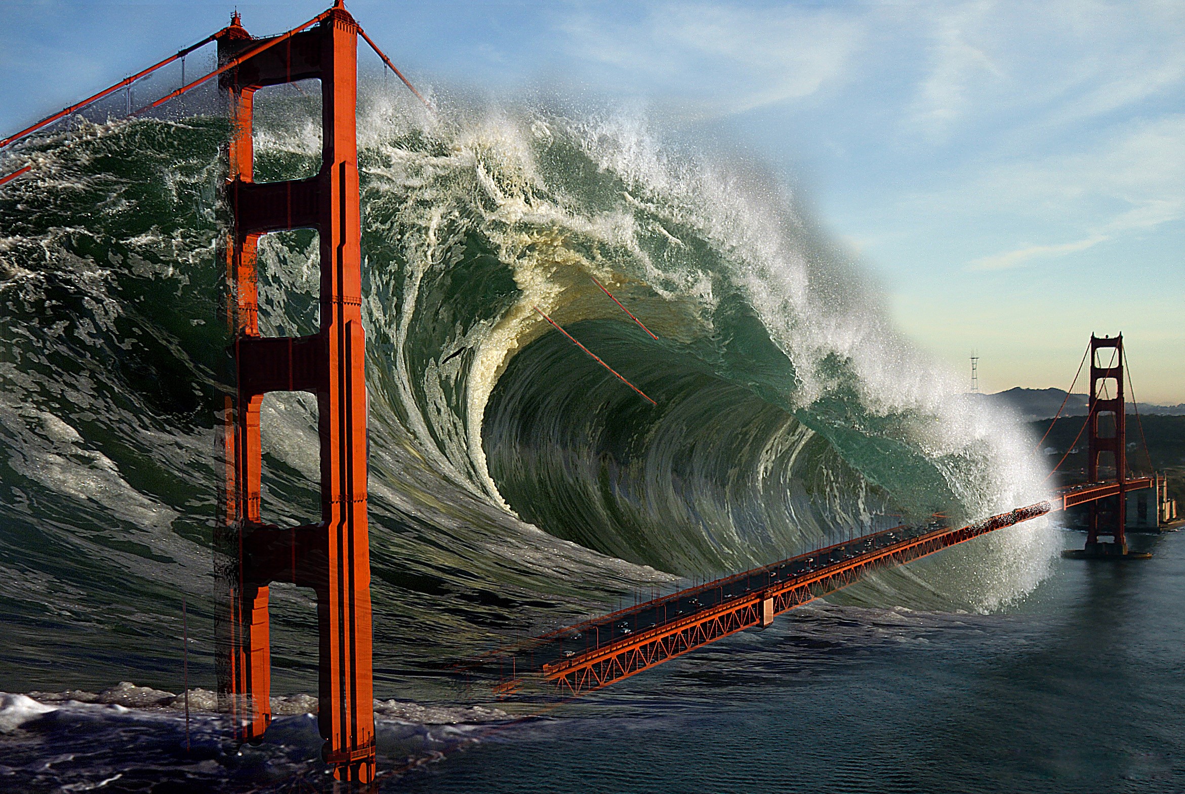 Golden Gate Bridge Destroyed by Giant Wave HD Wallpaper
