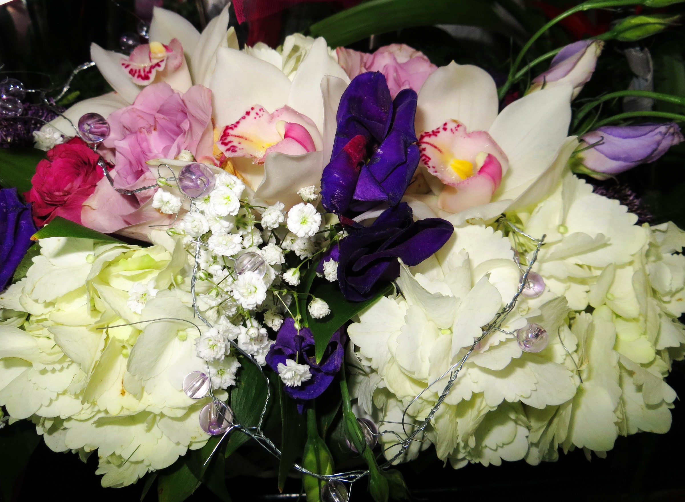 Bouquet with Orchids, Roses, Hydrangeas, and Eustoma HD Wallpaper