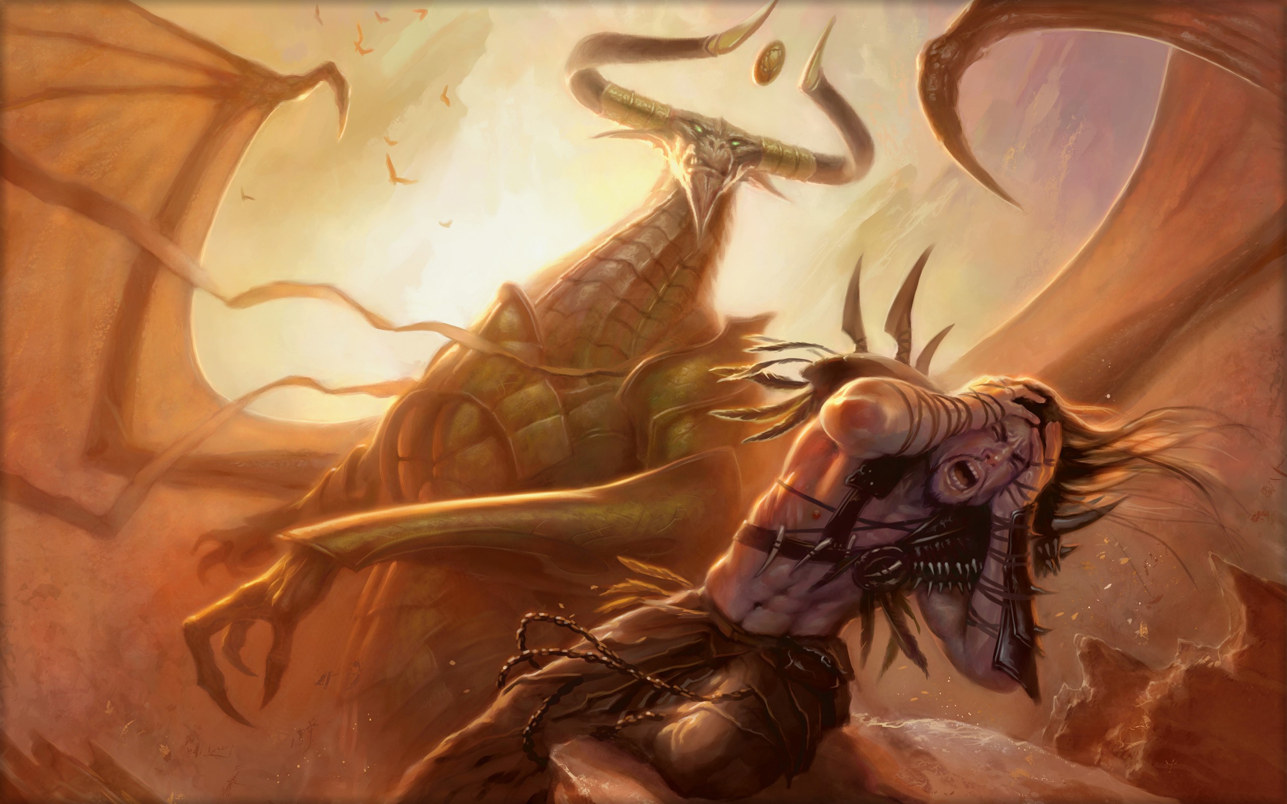 Nicol Bolas and a warrior from Magic: The Gathering HD Wallpaper