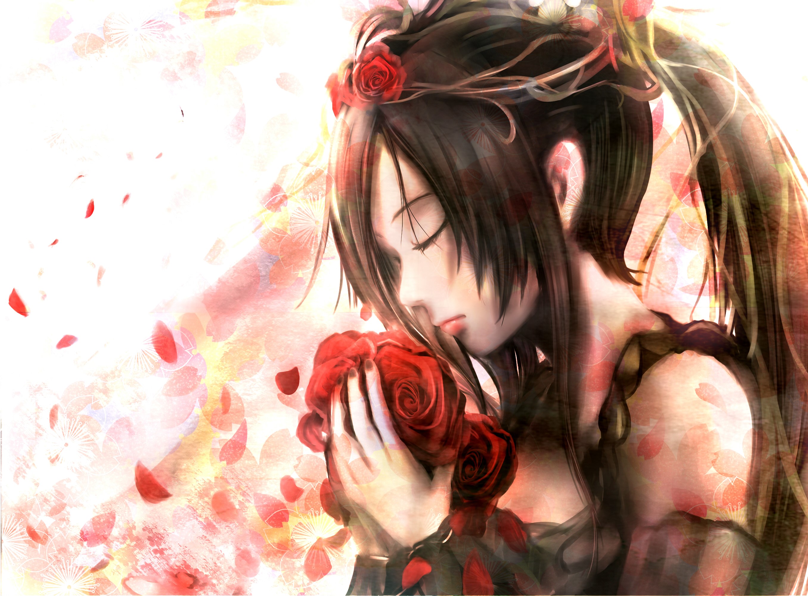 Girl with Roses HD Wallpaper