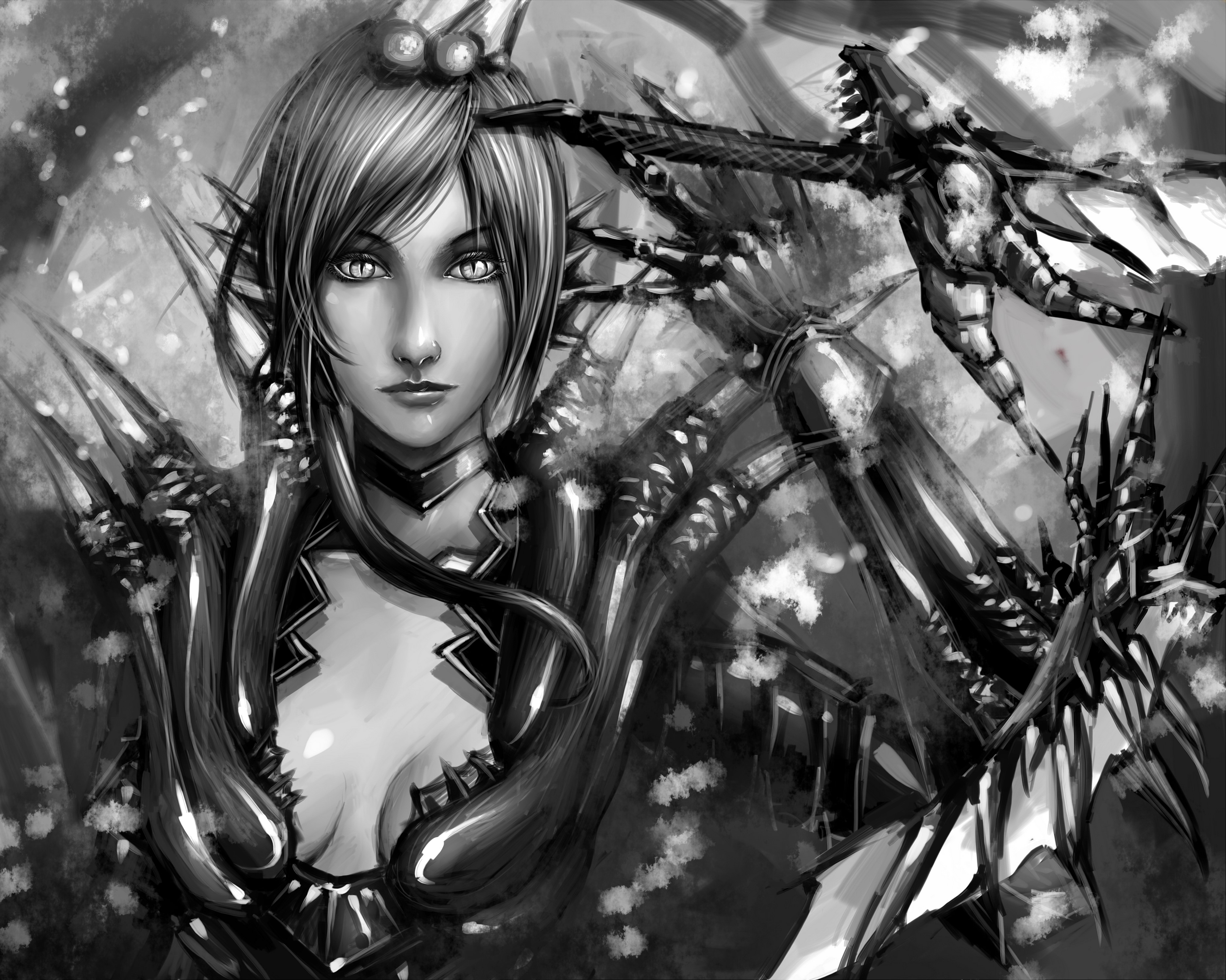 Warrior with mechanical dragon-like armor HD Wallpaper