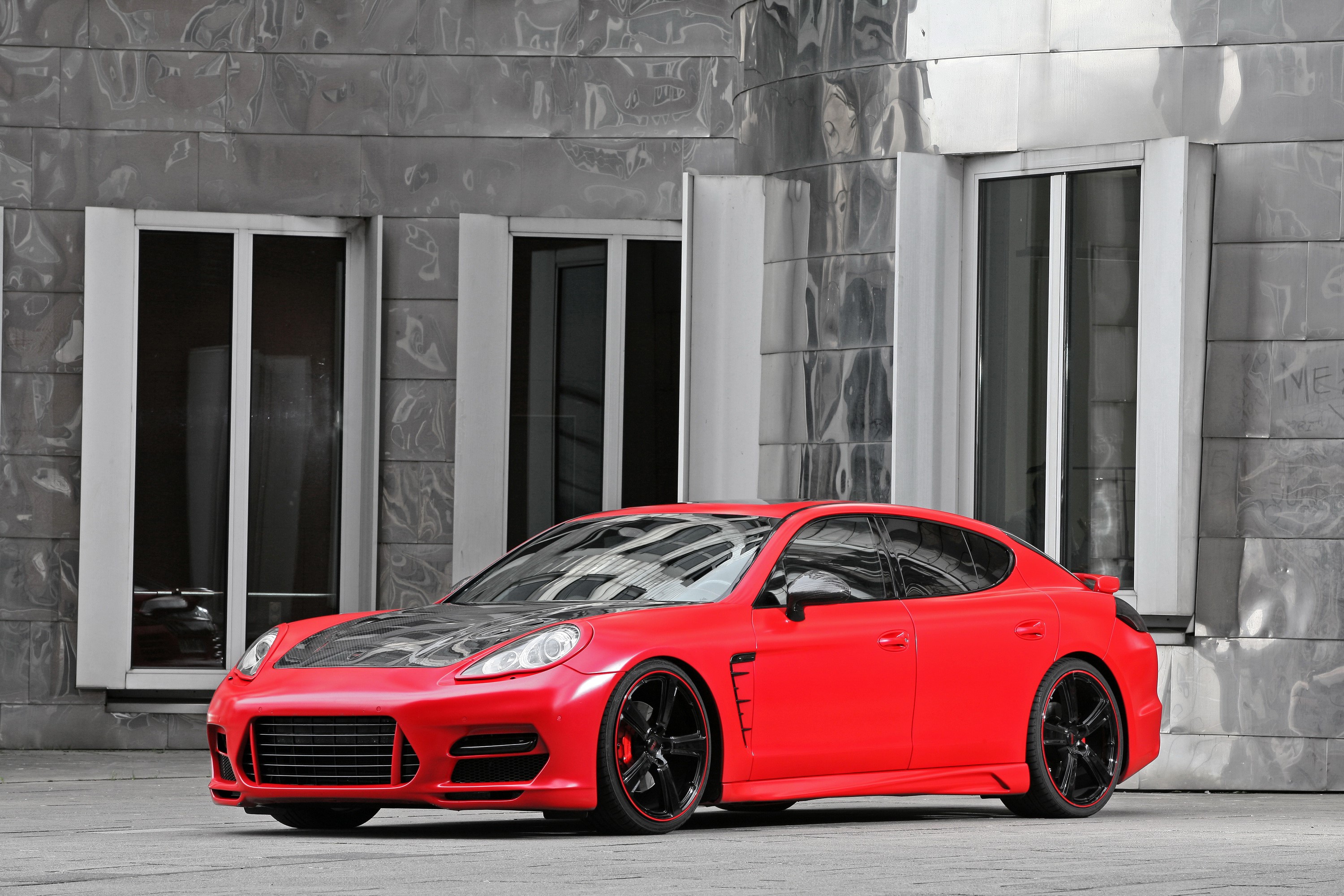 Red Porsche Panamera with custom body kit HD Wallpaper