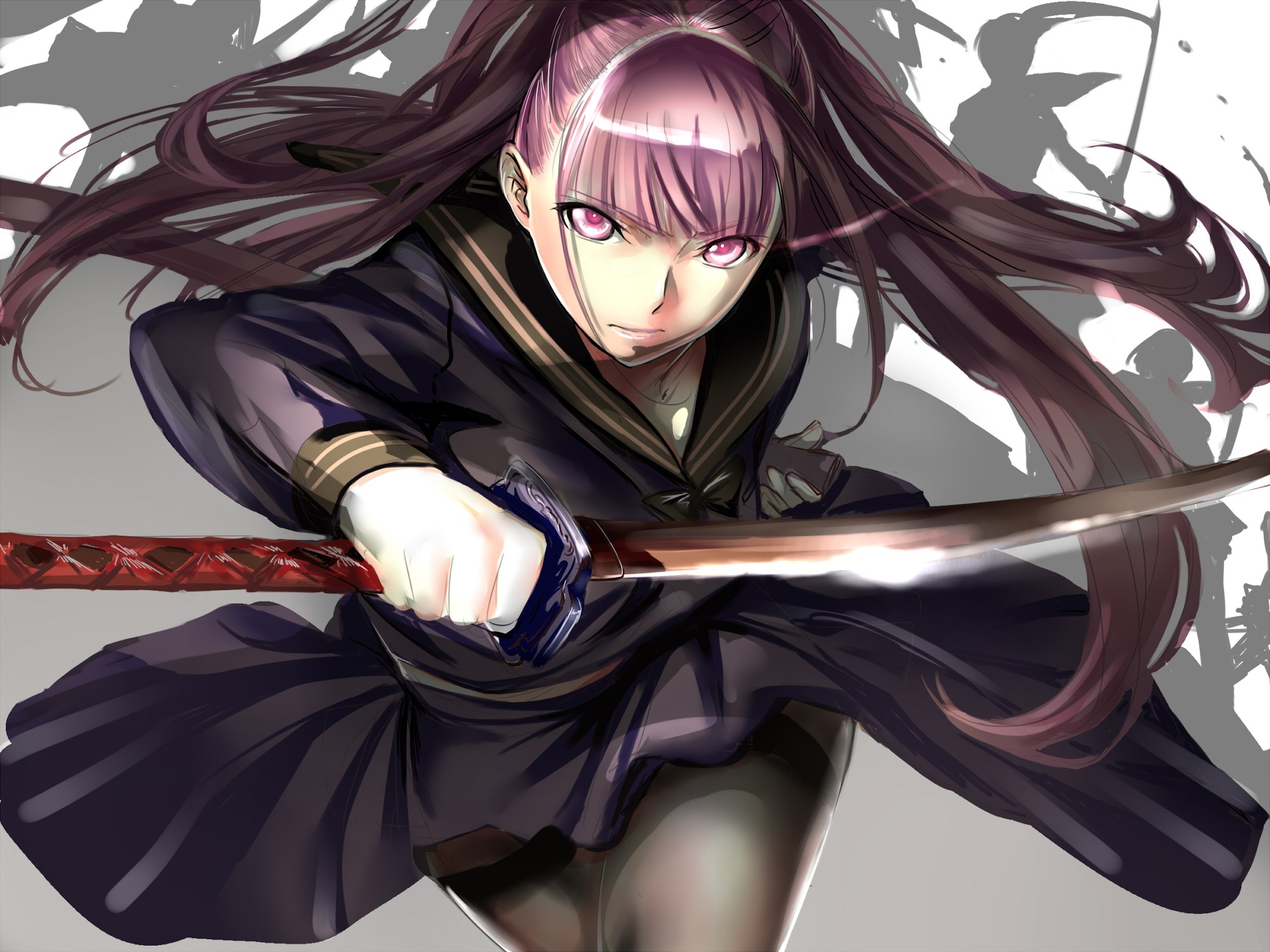 Girl with Katana in School Uniform HD Wallpaper