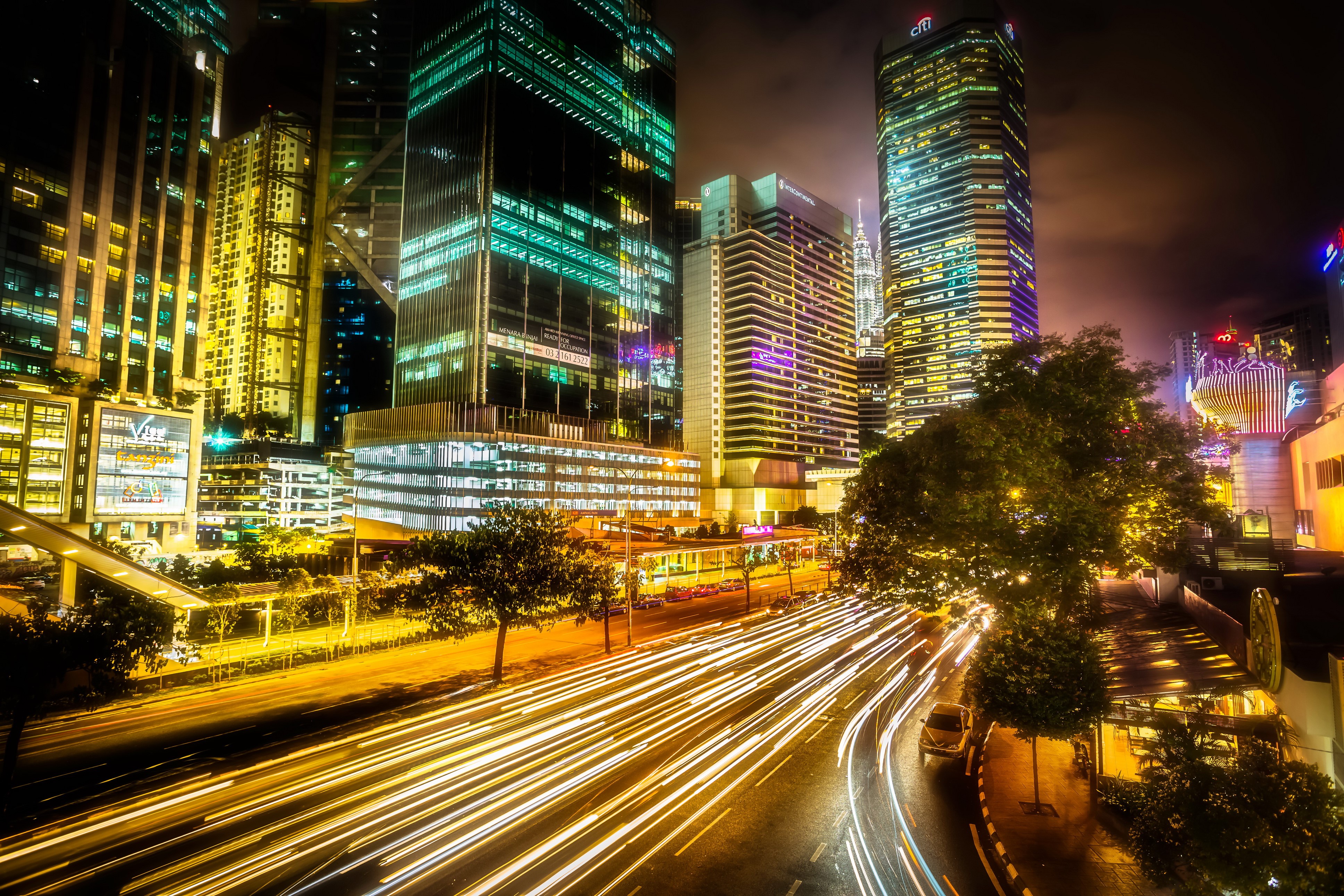 4K Night Cityscape with Light Trails in Kuala Lumpur, Malaysia HD Wallpaper