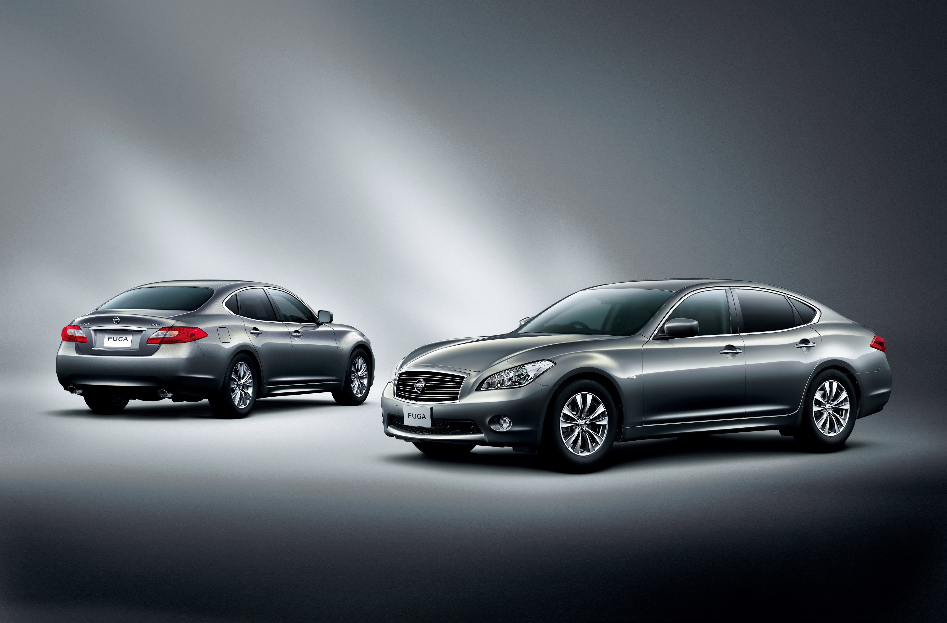 Two grey Nissan Fuga cars HD Wallpaper