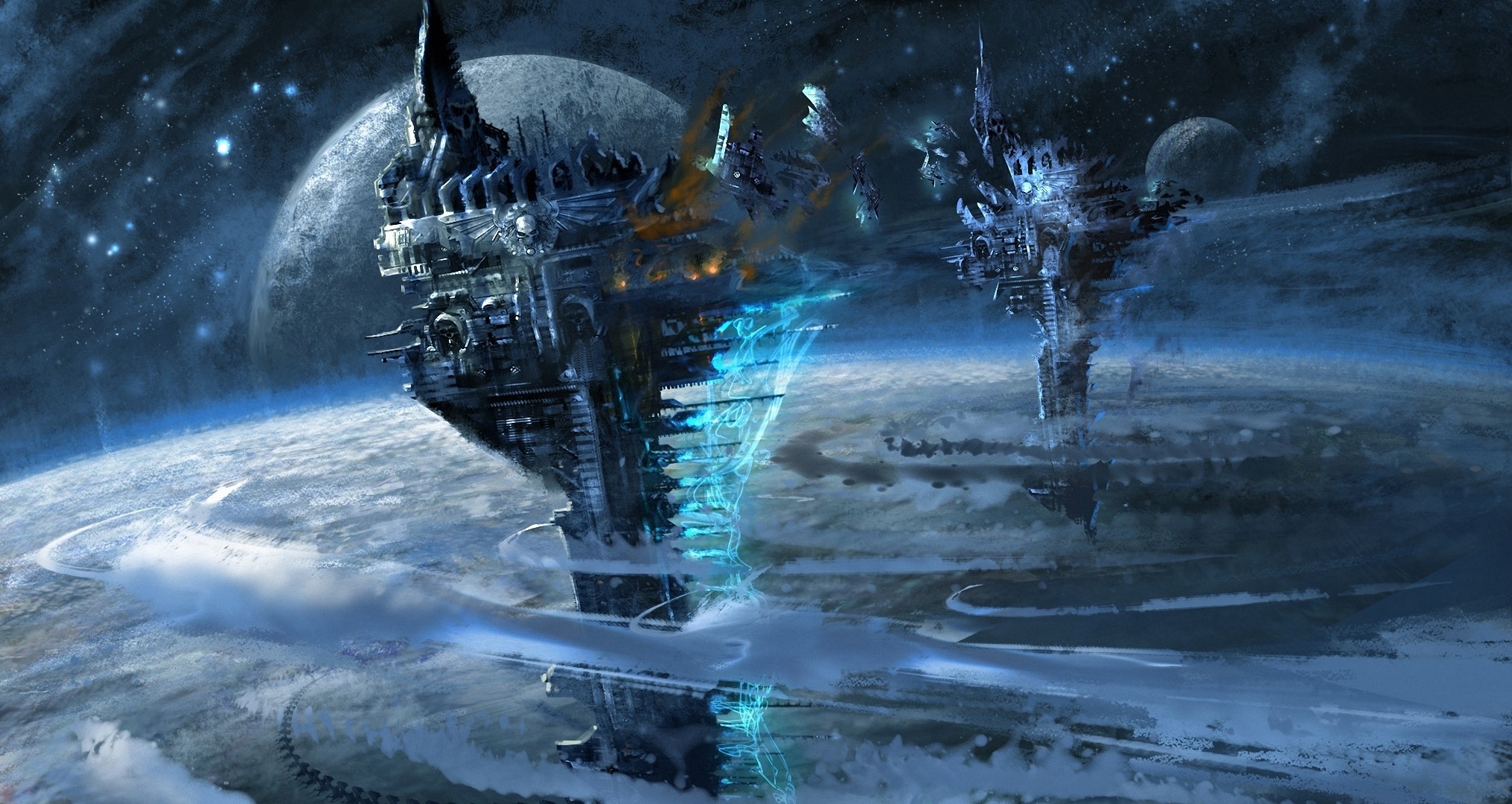 Alien structures orbiting a planet HD Wallpaper