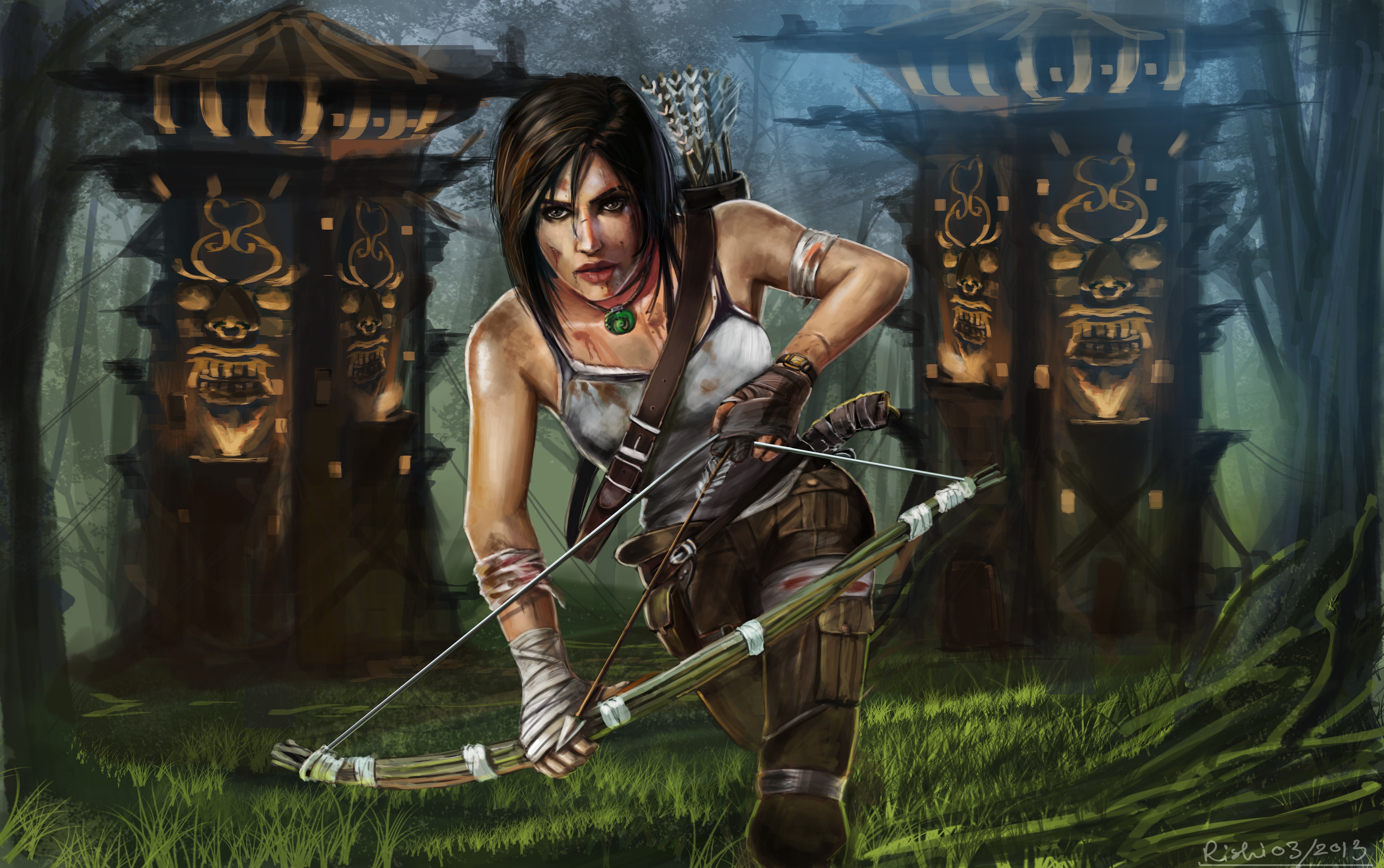 Lara Croft from Tomb Raider with a bow HD Wallpaper