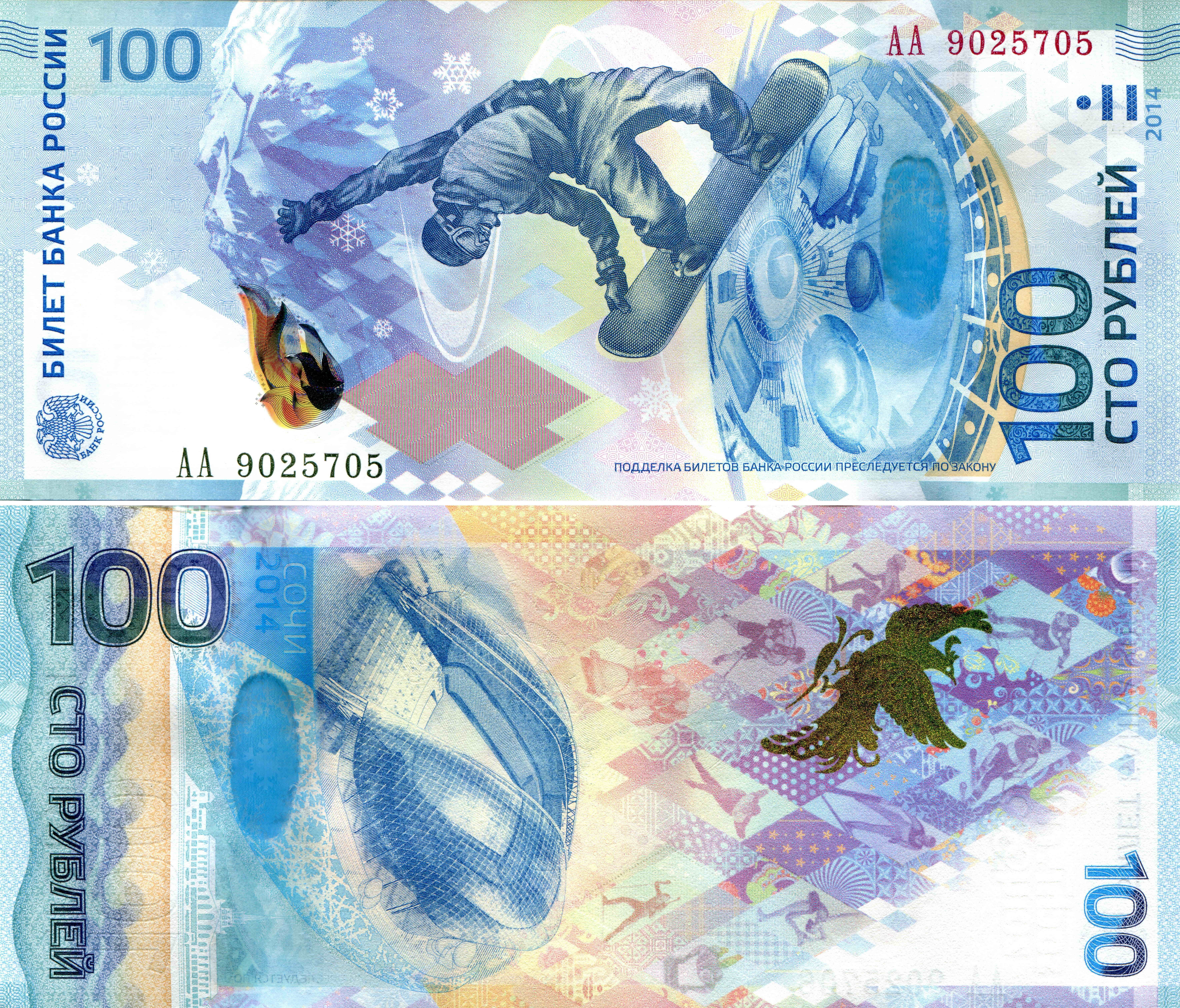 100 Roubles Banknote from Russia featuring Snowboarding HD Wallpaper