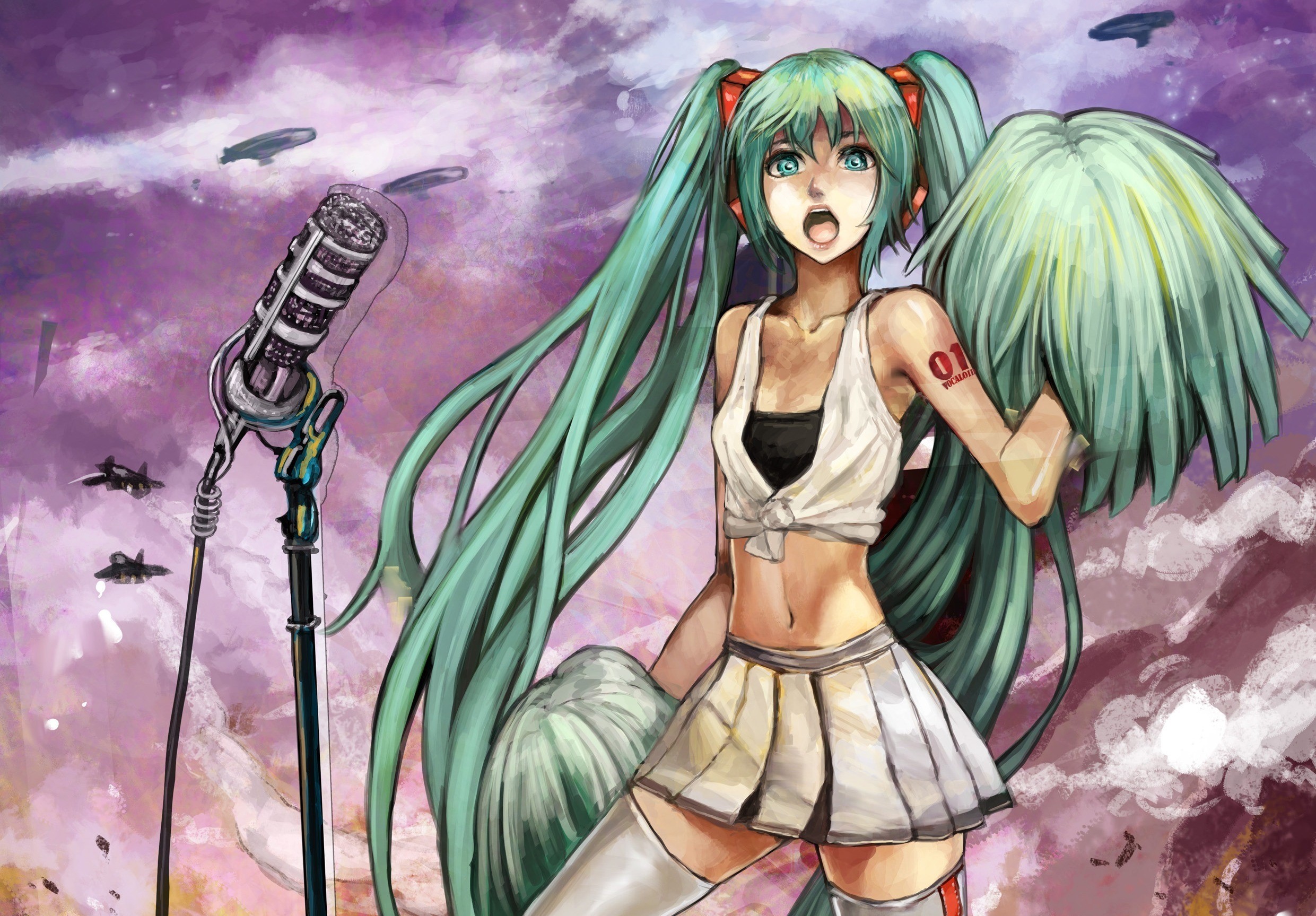 Hatsune Miku with Microphone and Pom-Poms HD Wallpaper