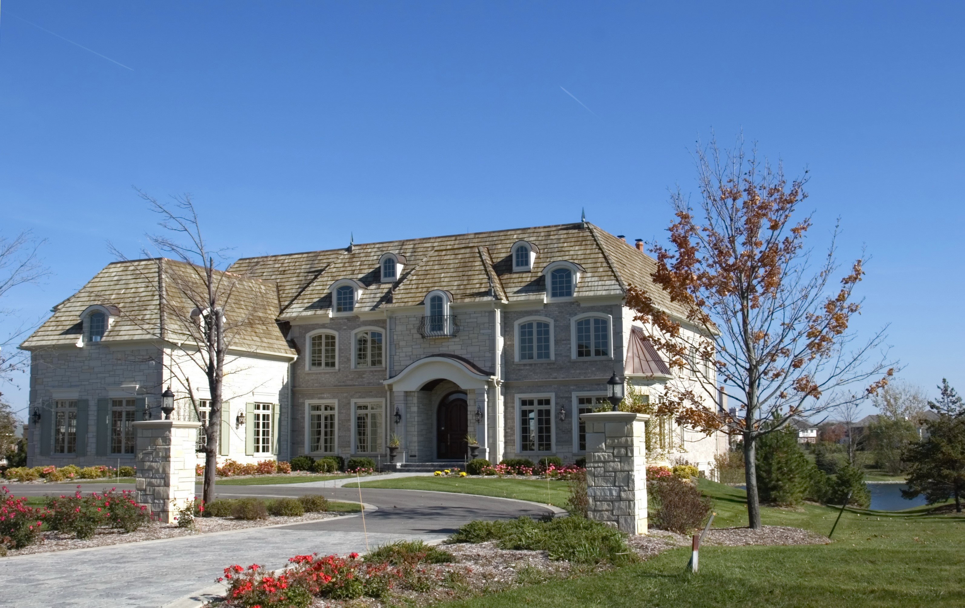Luxury Stone Mansion with French Architectural Style HD Wallpaper