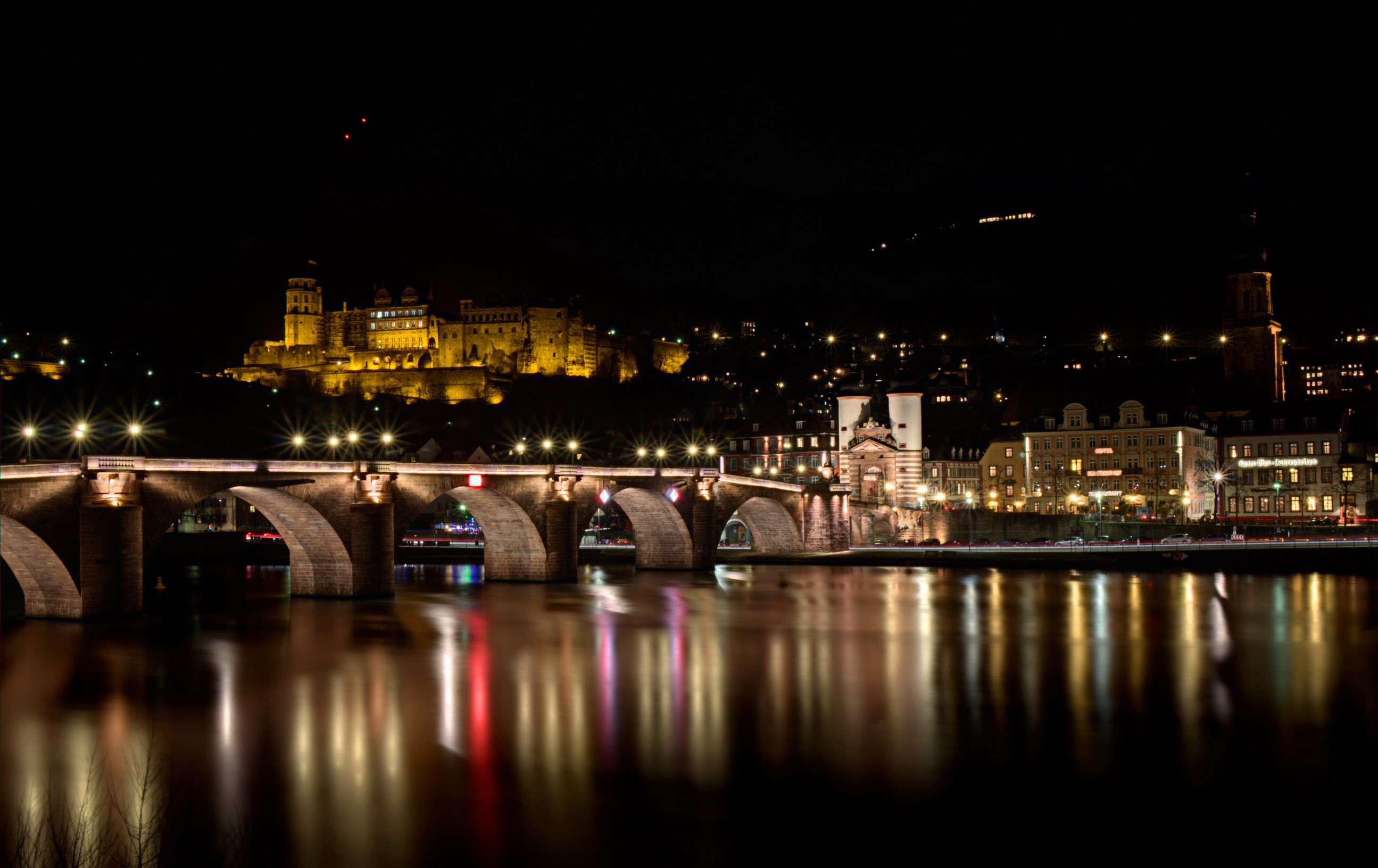 Heidelberg Castle and Bridge at Night HD Wallpaper