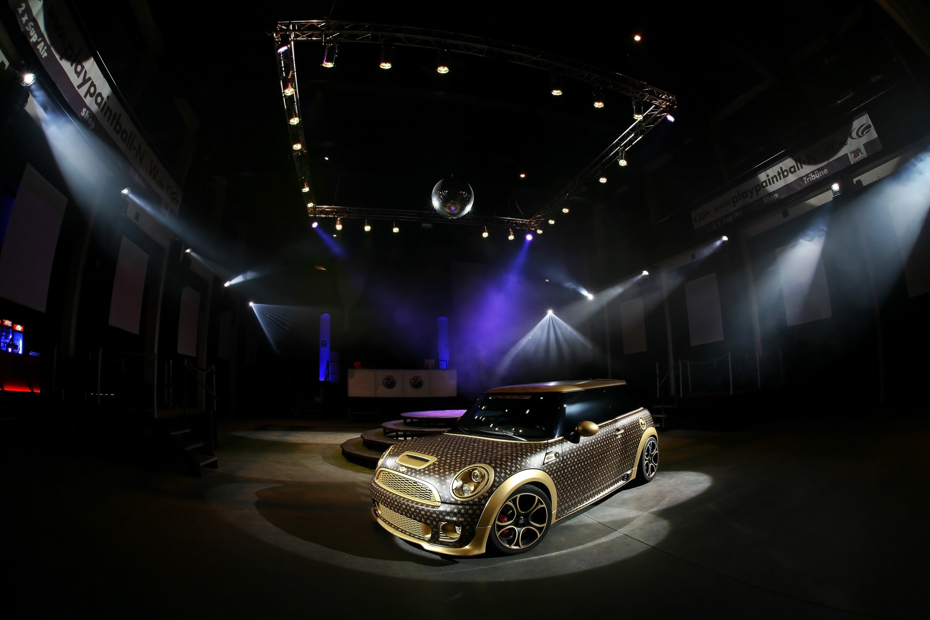 Gold Mini John Cooper Works with Rivets HD Wallpaper