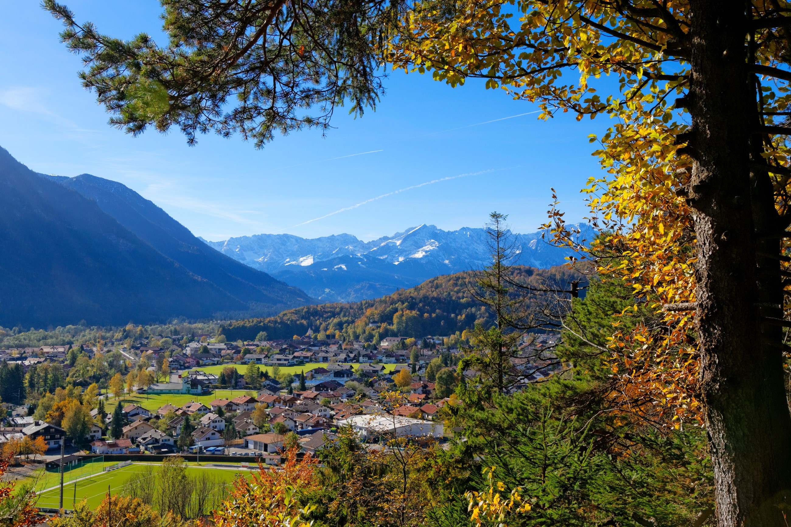 Oberau, Germany with Mountains and Autumn Trees HD Wallpaper