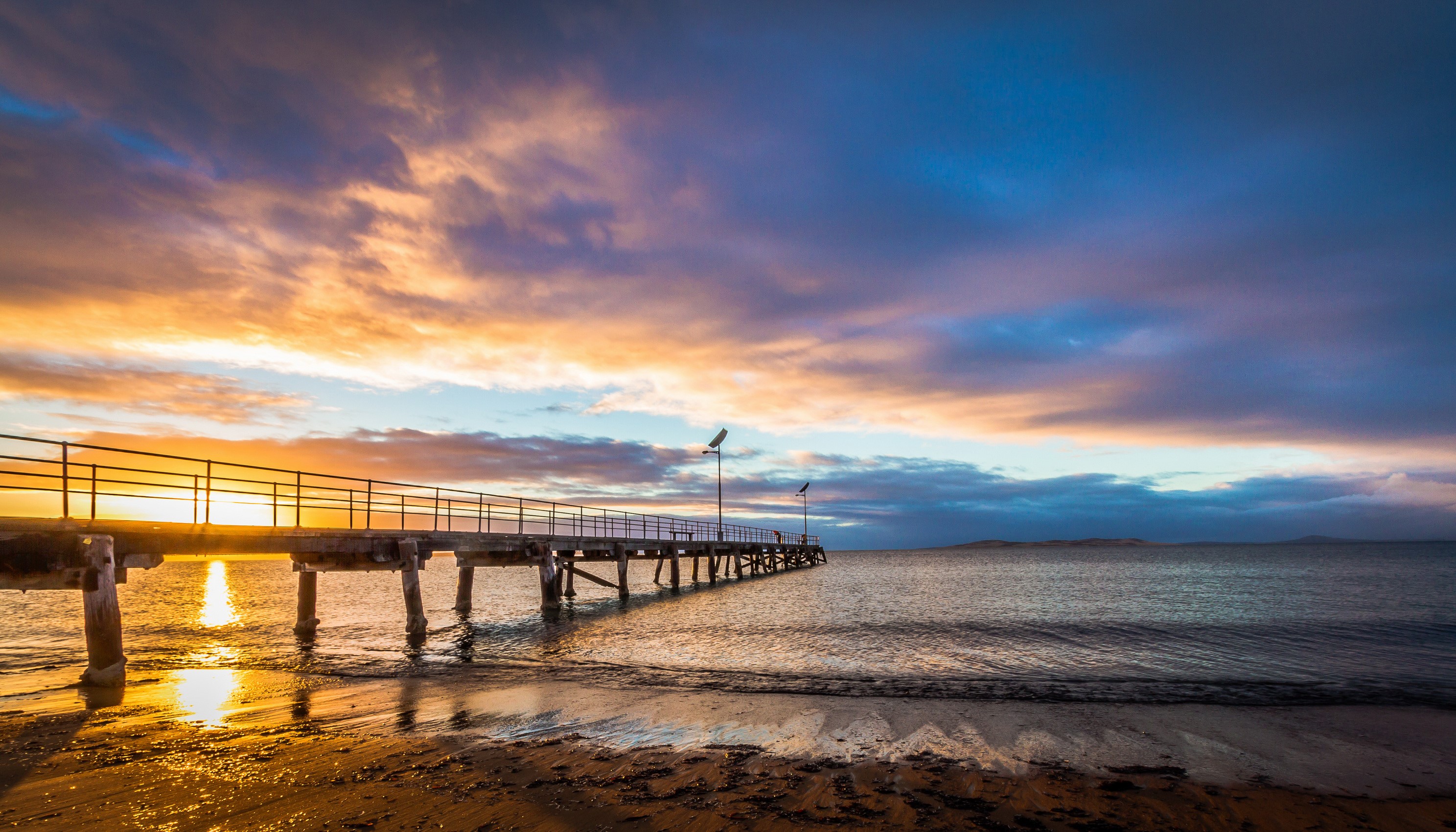 Pier at Sunset over the Sea in Australia HD Wallpaper