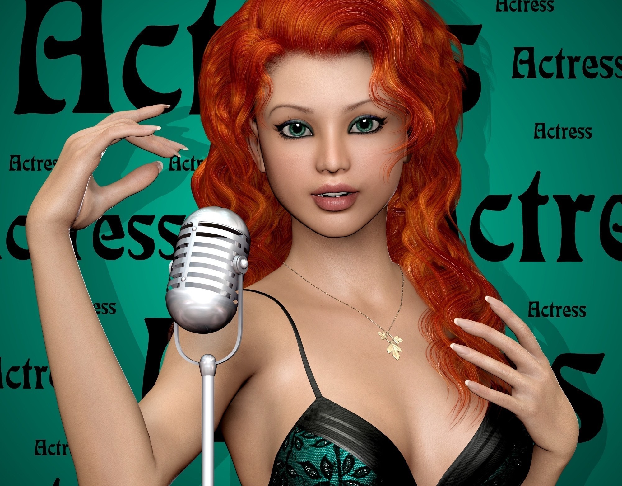 Redhead actress with microphone HD Wallpaper