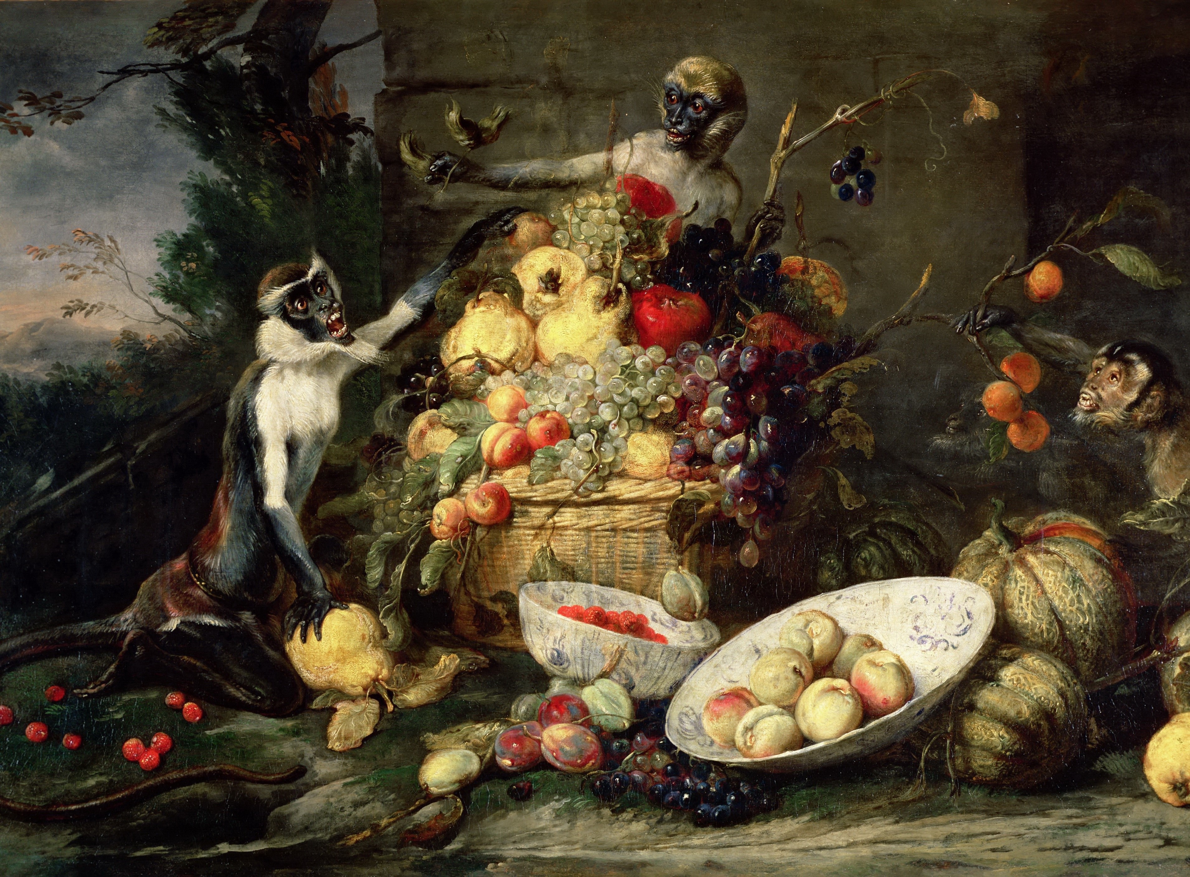 Monkeys Stealing Fruit by Frans Snyders HD Wallpaper