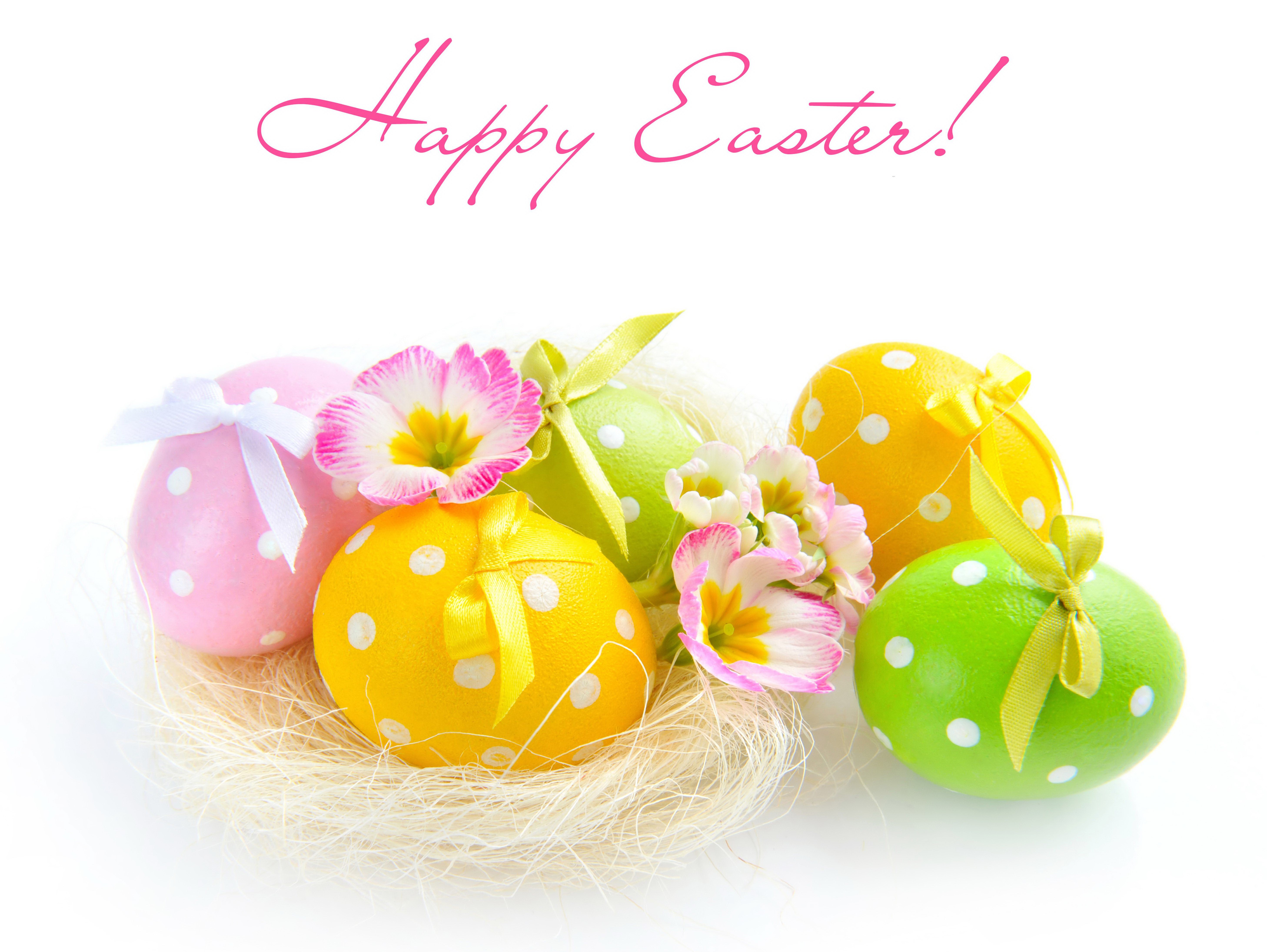 Happy Easter Polka Dot Eggs with Flowers HD Wallpaper
