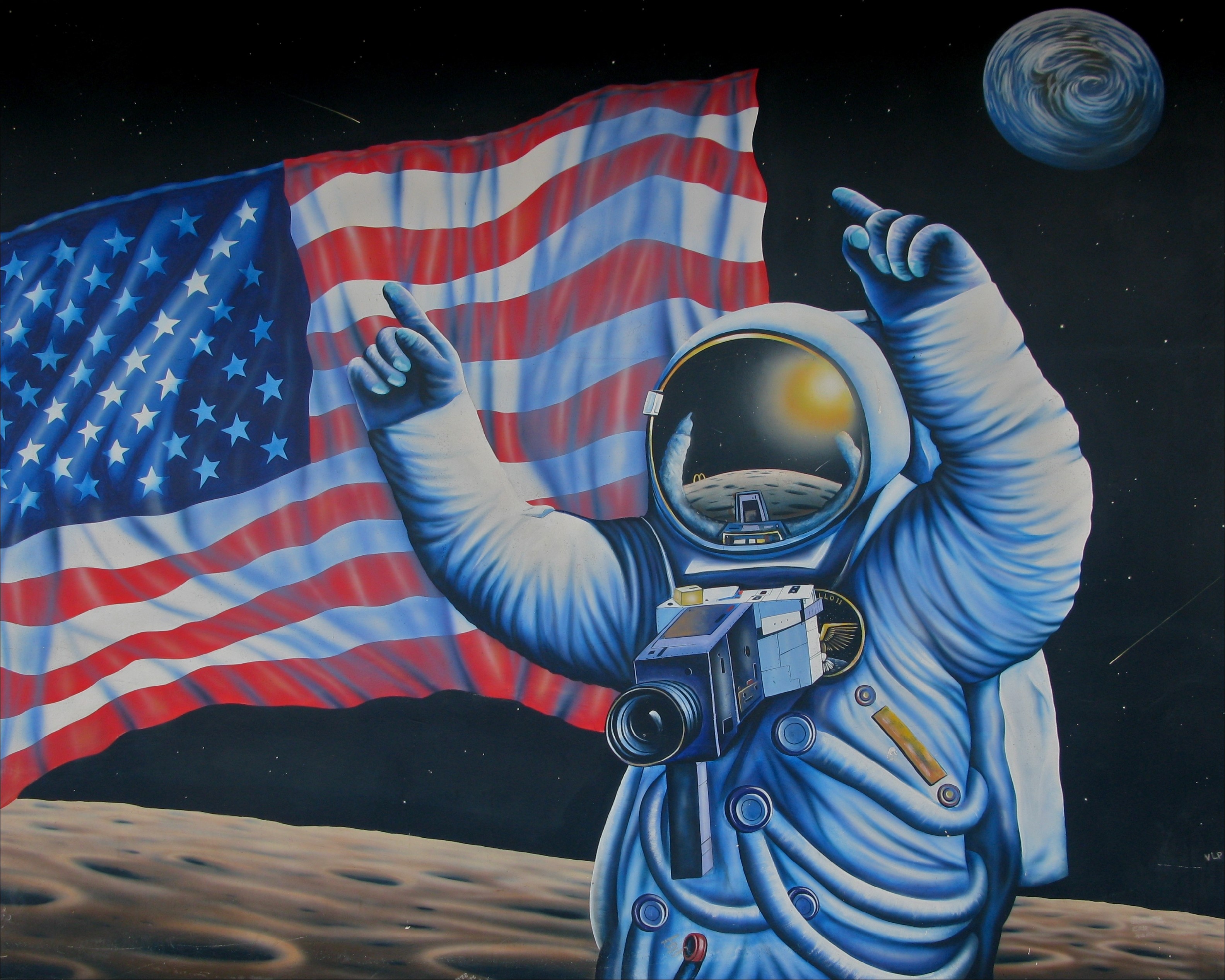 Astronaut on the Moon with American Flag HD Wallpaper