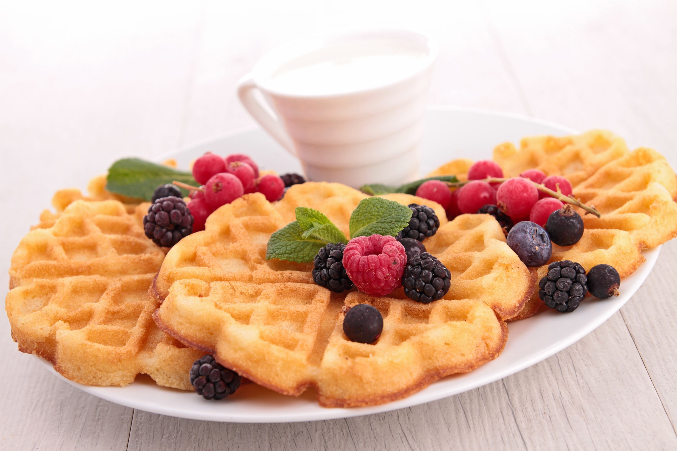 Waffles with fresh berries and cream HD Wallpaper