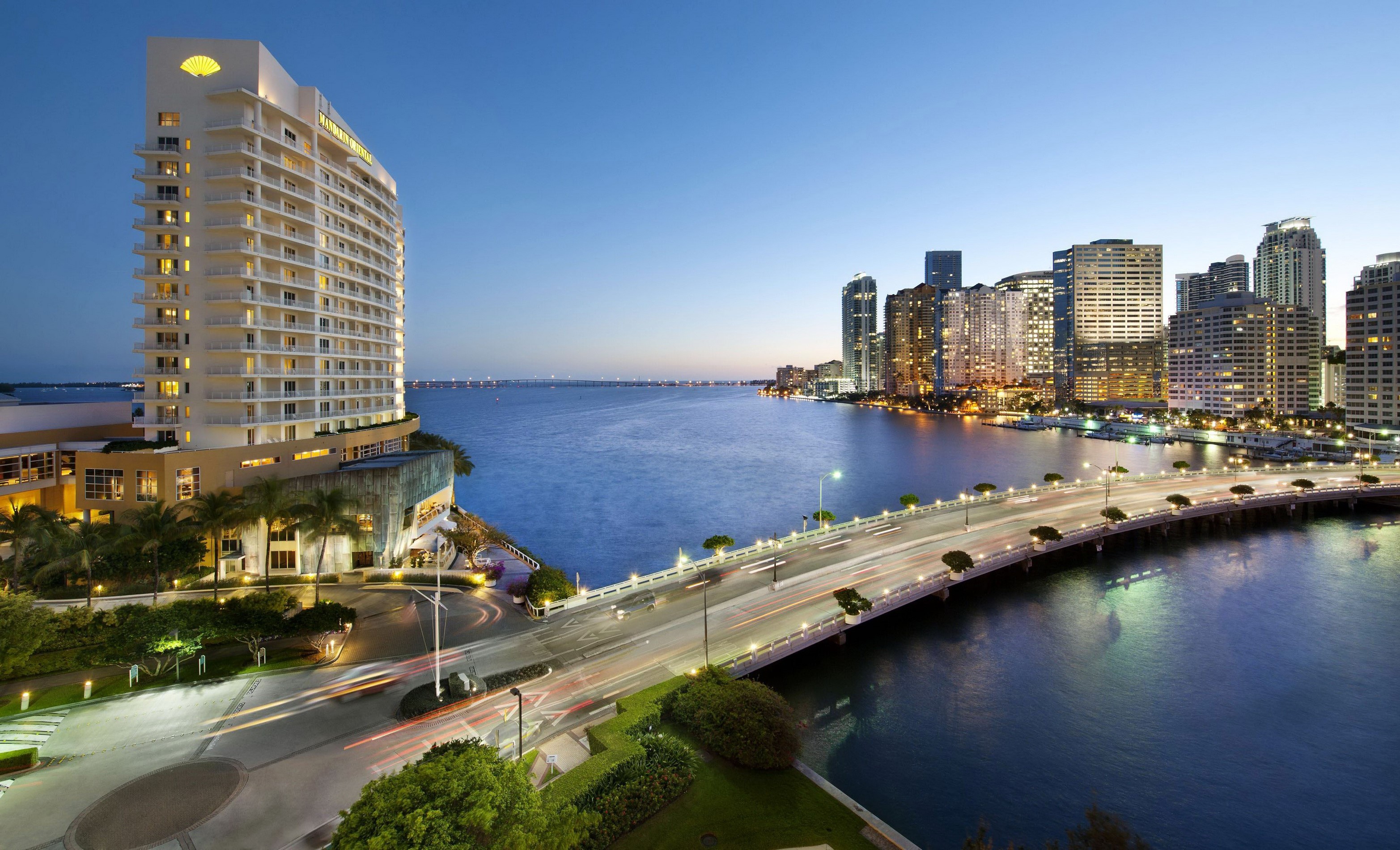 Miami Skyline and Bridge at Dusk HD Wallpaper