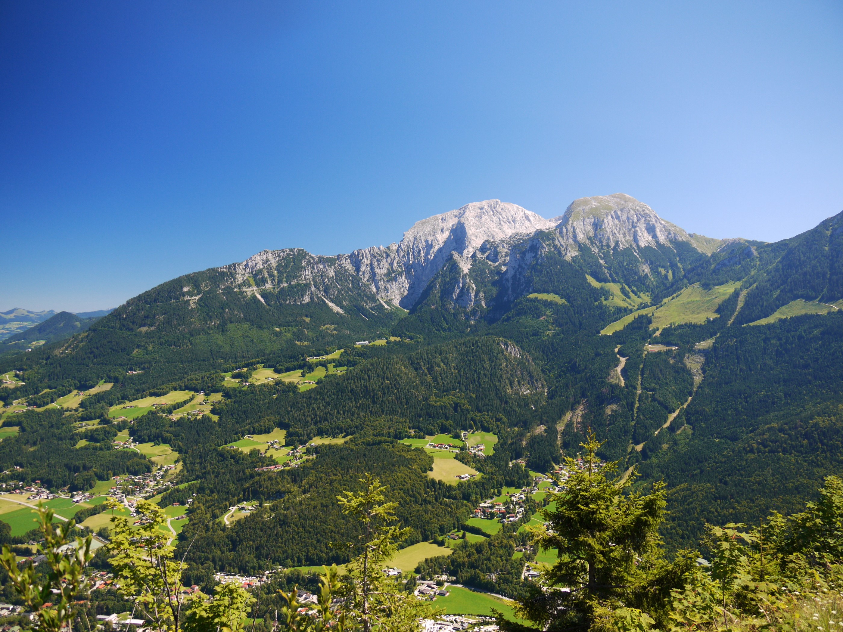 Mountain landscape with forests and small towns in Bavaria, Germany HD Wallpaper