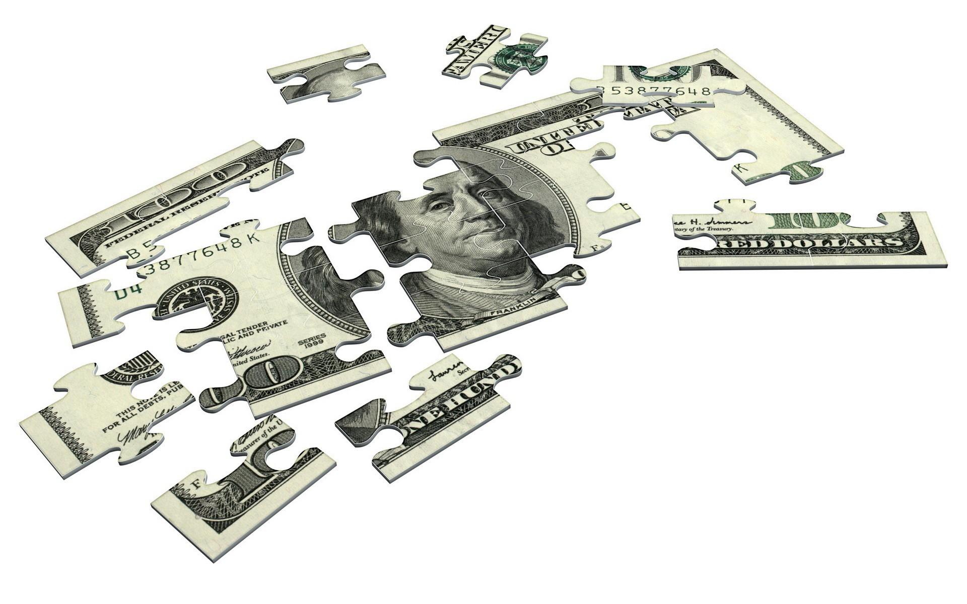 Puzzle Pieces of a 100 Dollar Bill HD Wallpaper