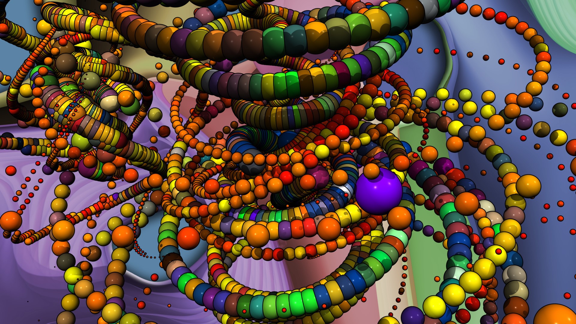 Abstract fractal art with colorful beaded chains HD Wallpaper