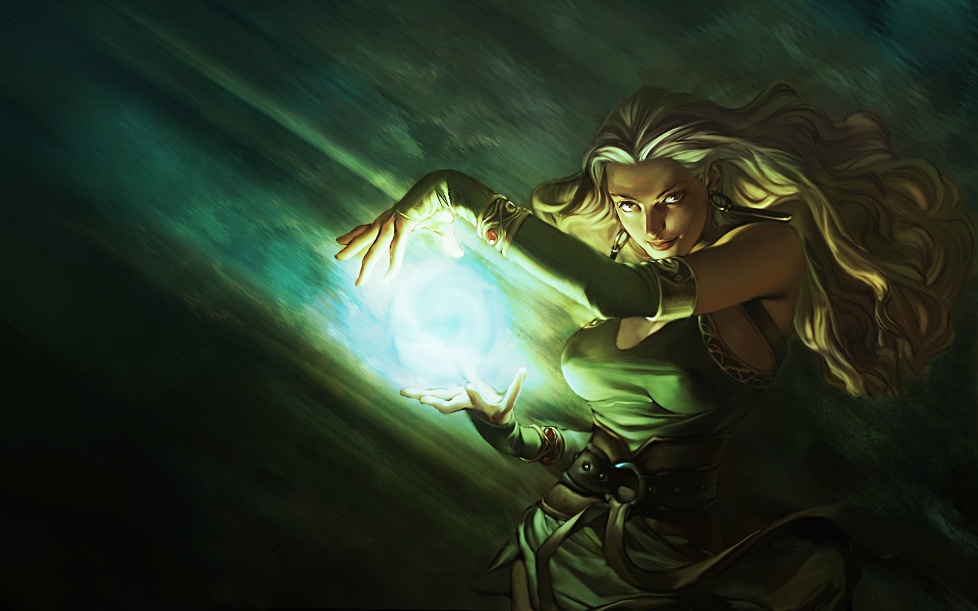 Blonde woman casting a magic spell HD Wallpaper