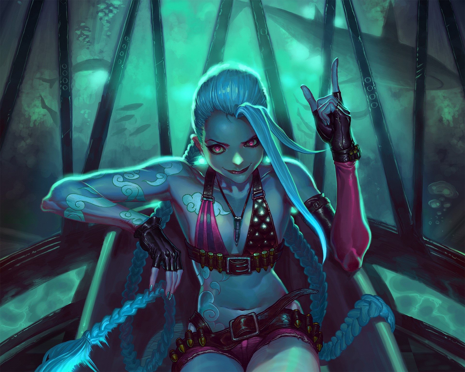 Jinx from League of Legends underwater HD Wallpaper