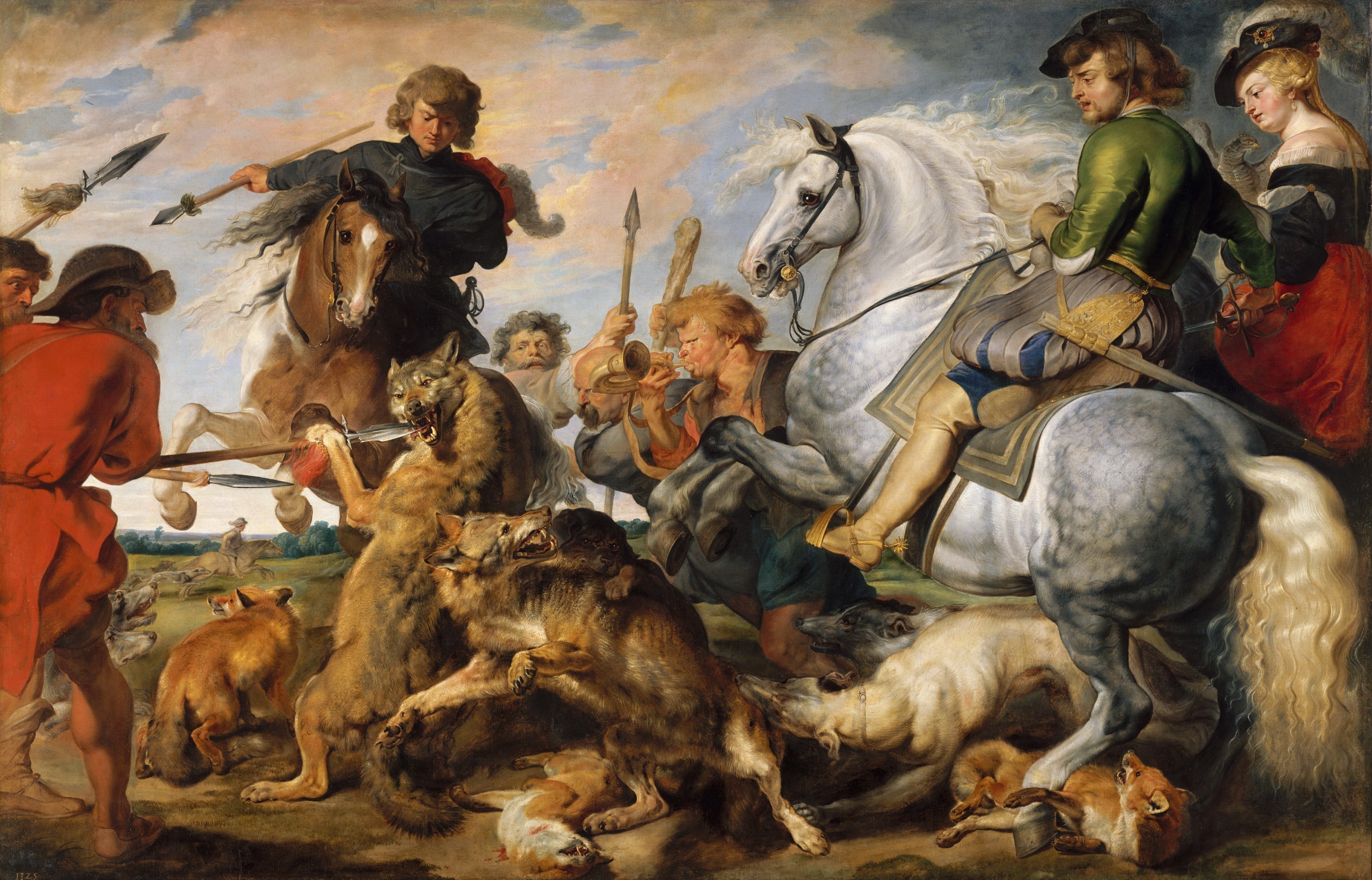 Wolf and Fox Hunt by Pieter Paul Rubens HD Wallpaper