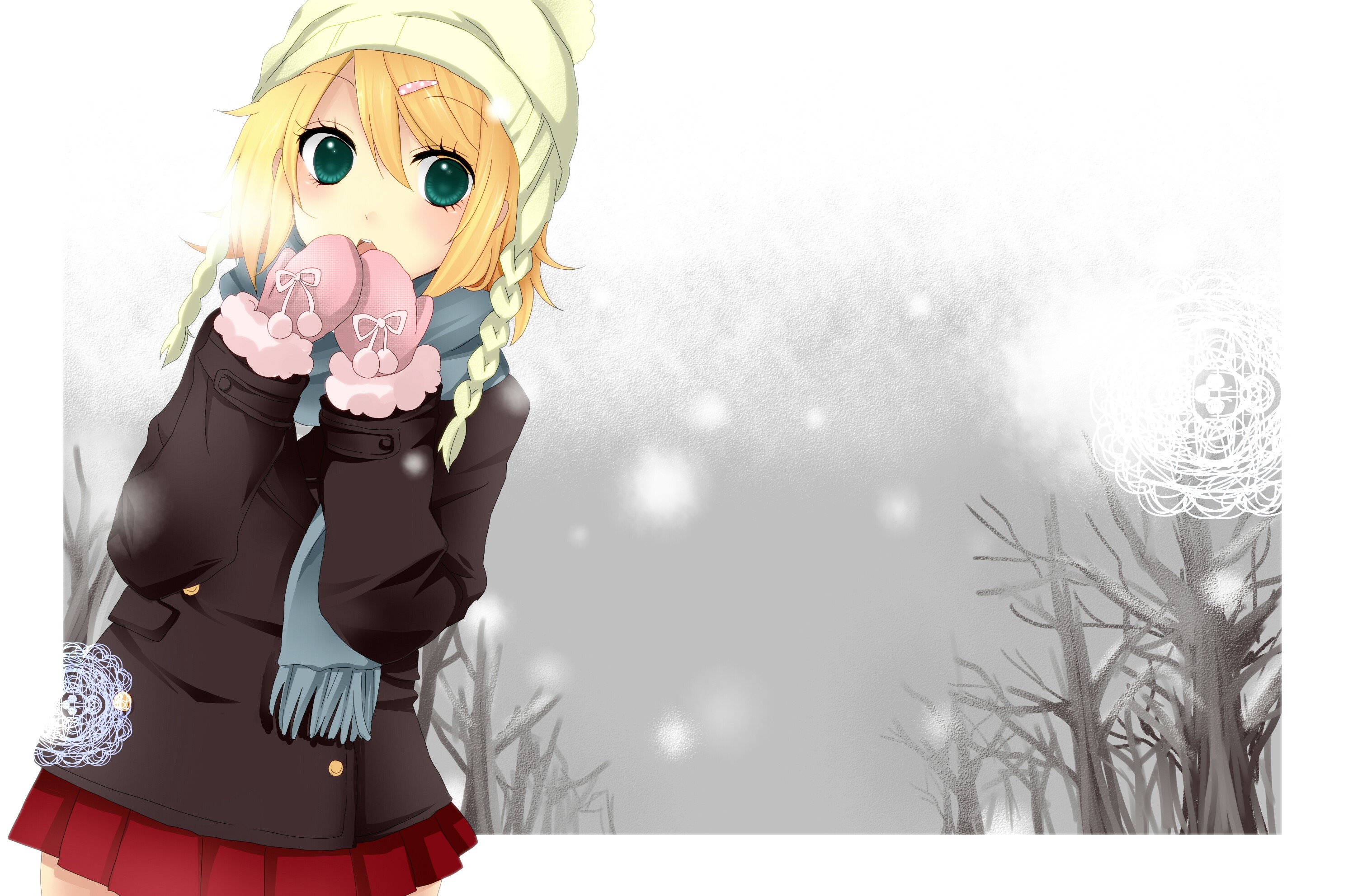Kagamine Rin from Vocaloid in winter attire HD Wallpaper
