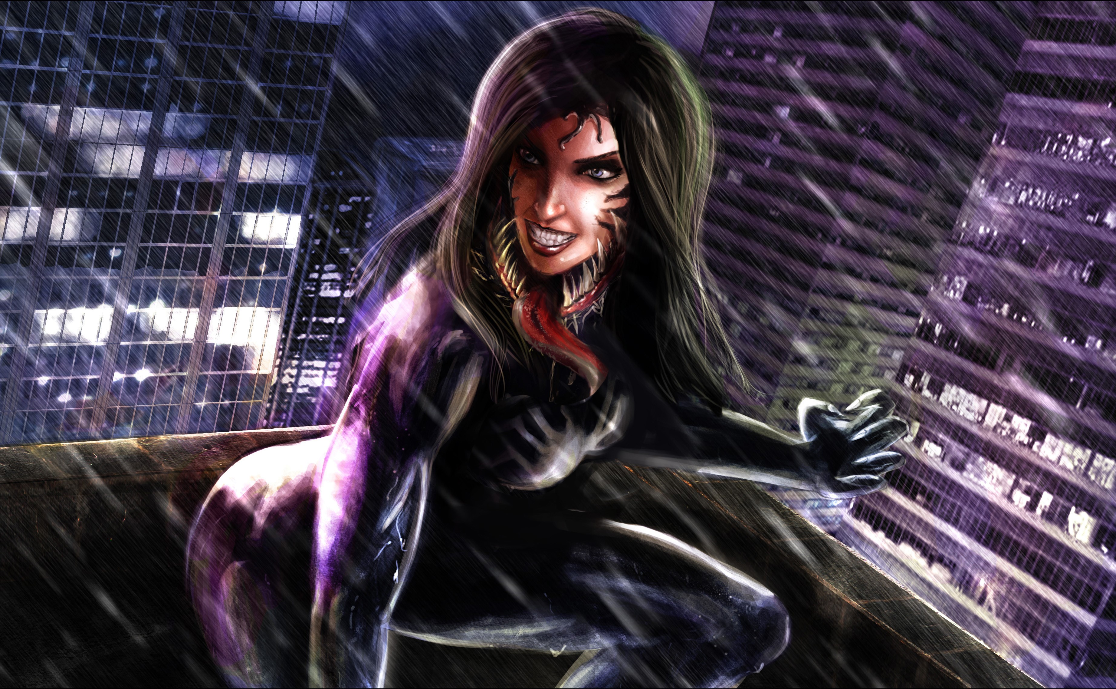 She-Venom from Marvel Comics in the Rain HD Wallpaper