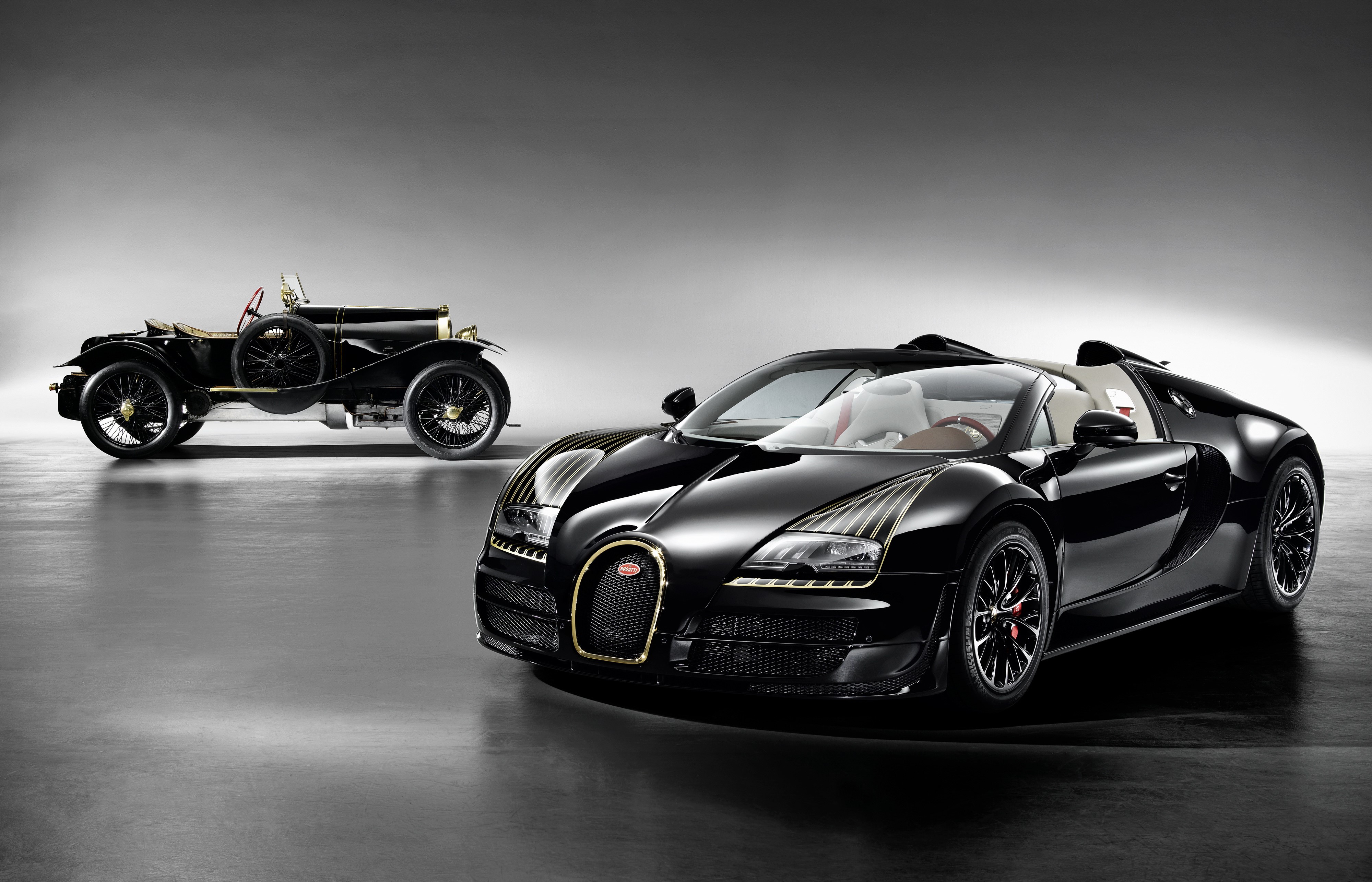 Bugatti Veyron 16.4 Black Bess and Vintage Bugatti HD Wallpaper