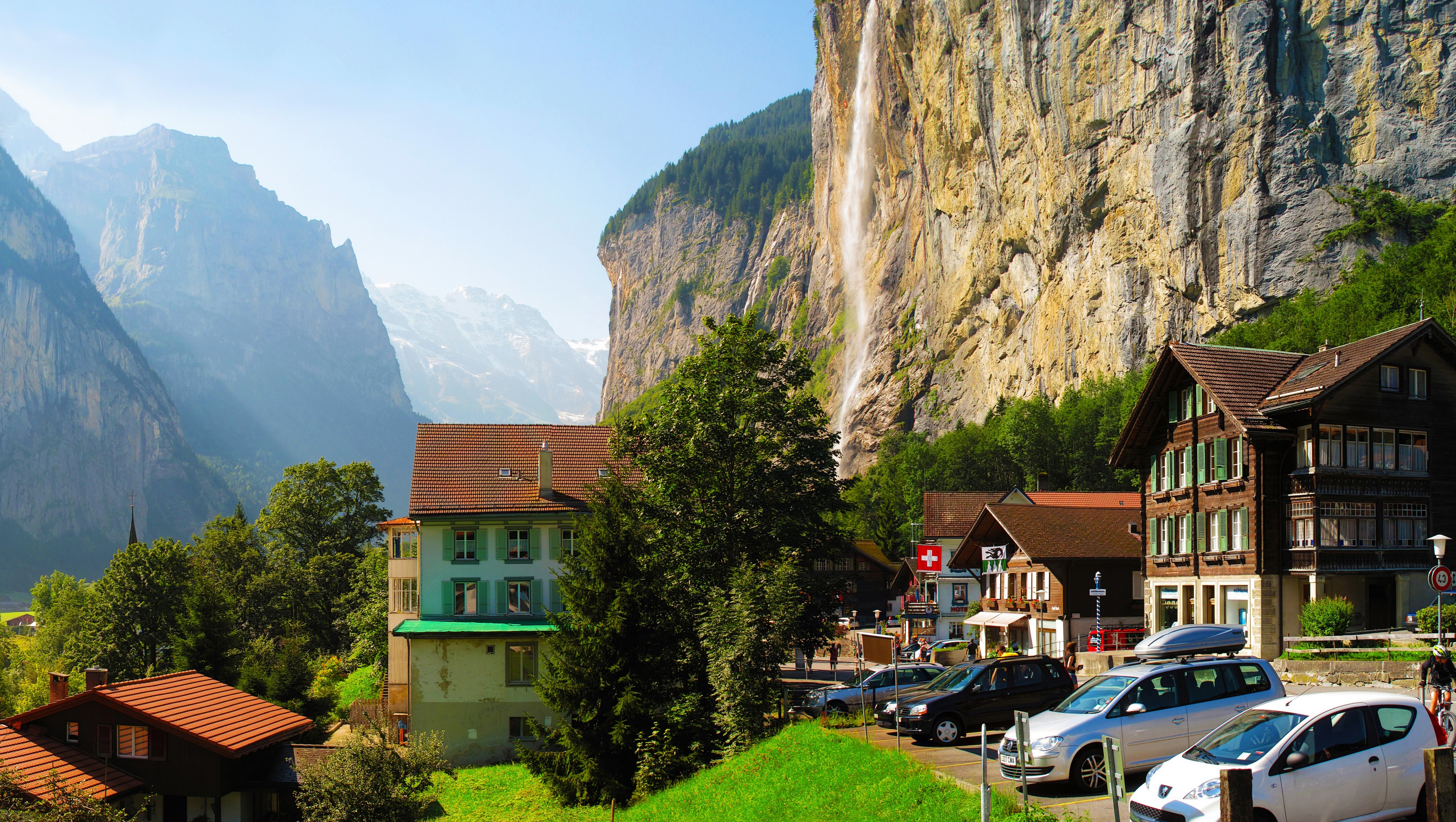 4K Lauterbrunnen Switzerland Mountains and Houses HD Wallpaper