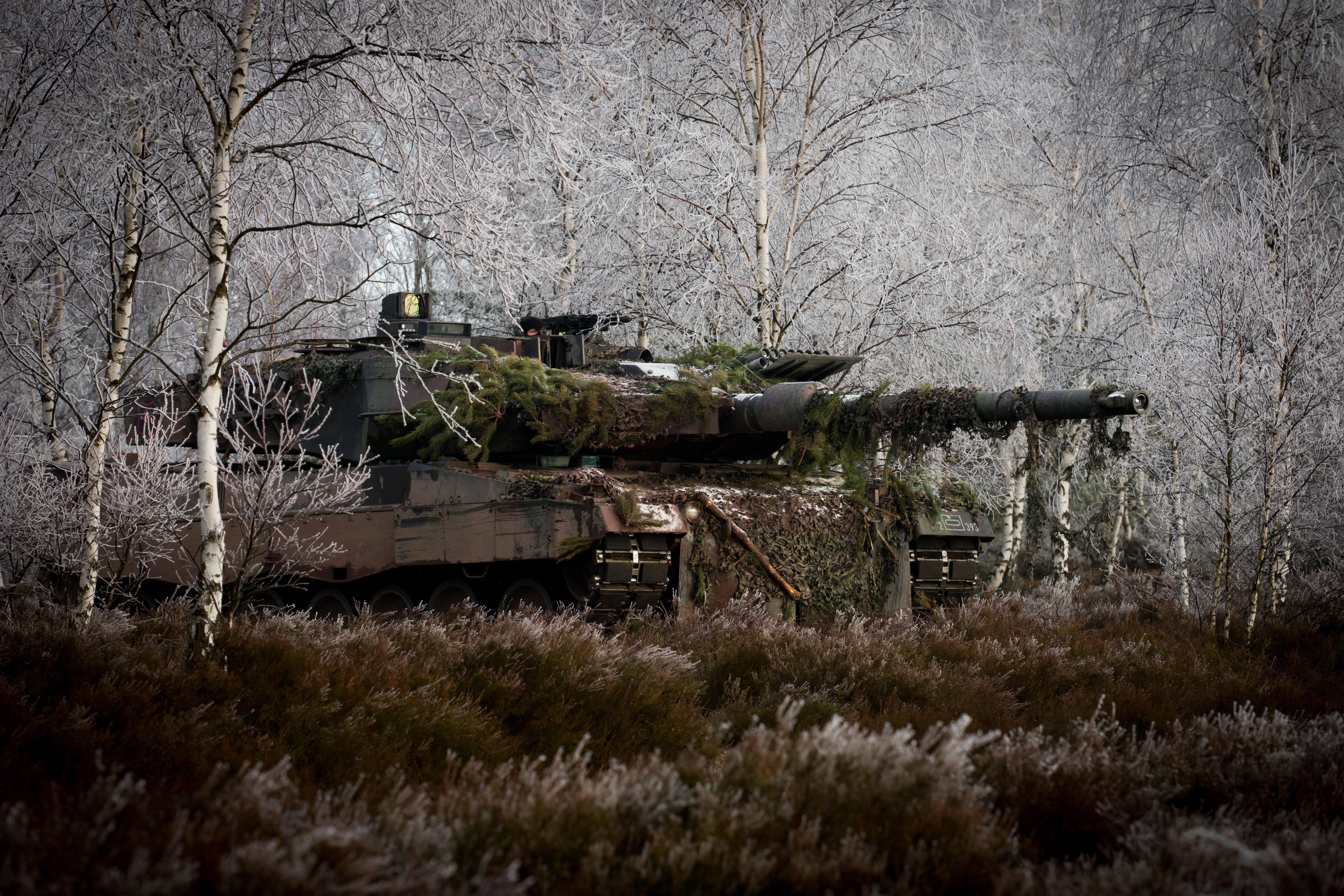 Leopard 2 Tank in a Frosted Forest HD Wallpaper